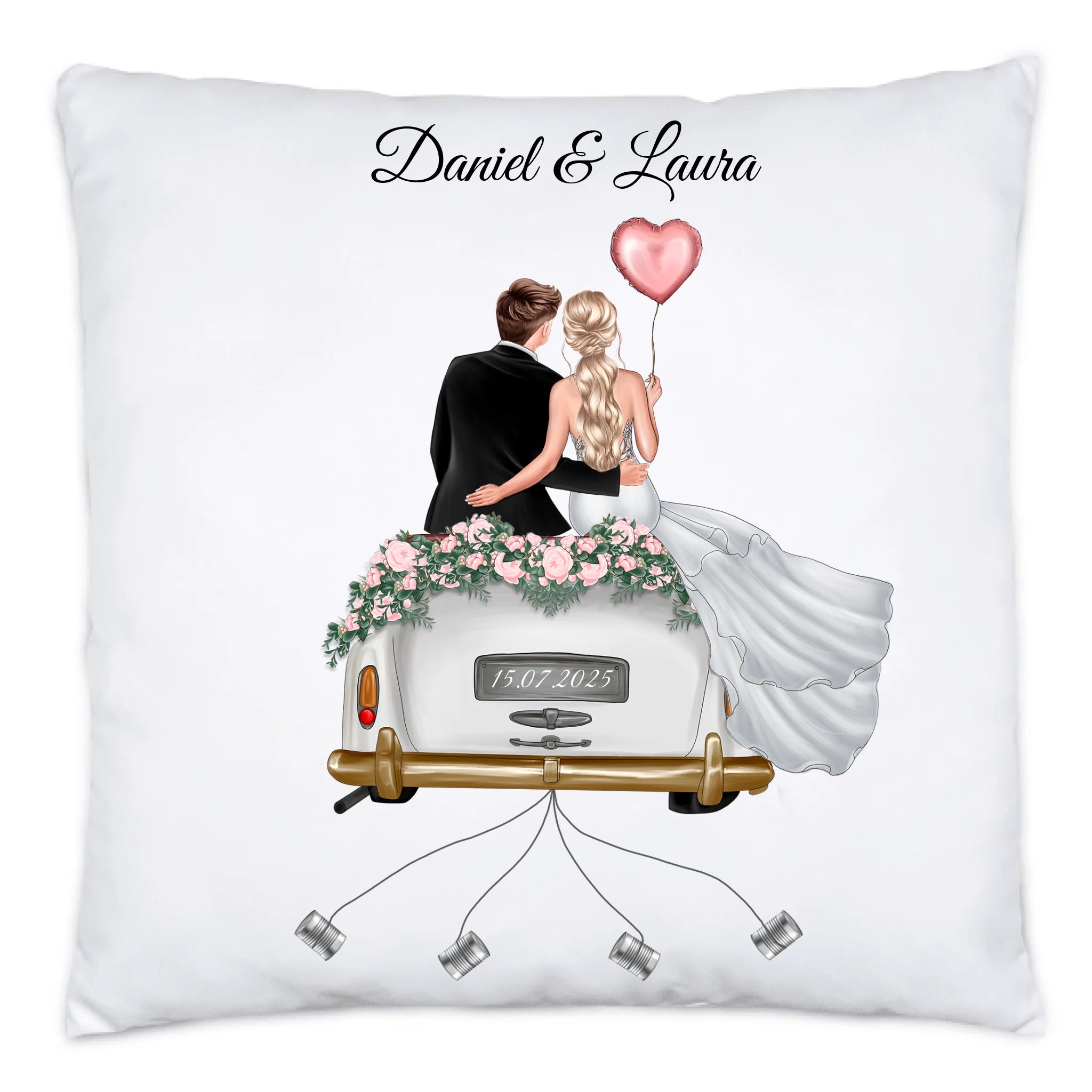 Kissen Hochzeitsgeschenk mit Namen und Brautpaar, Geschenkidee zur Hochzeit Personalisiert, Hochzeitstag, Heirat, Paar - Kissen inkl. Füllung