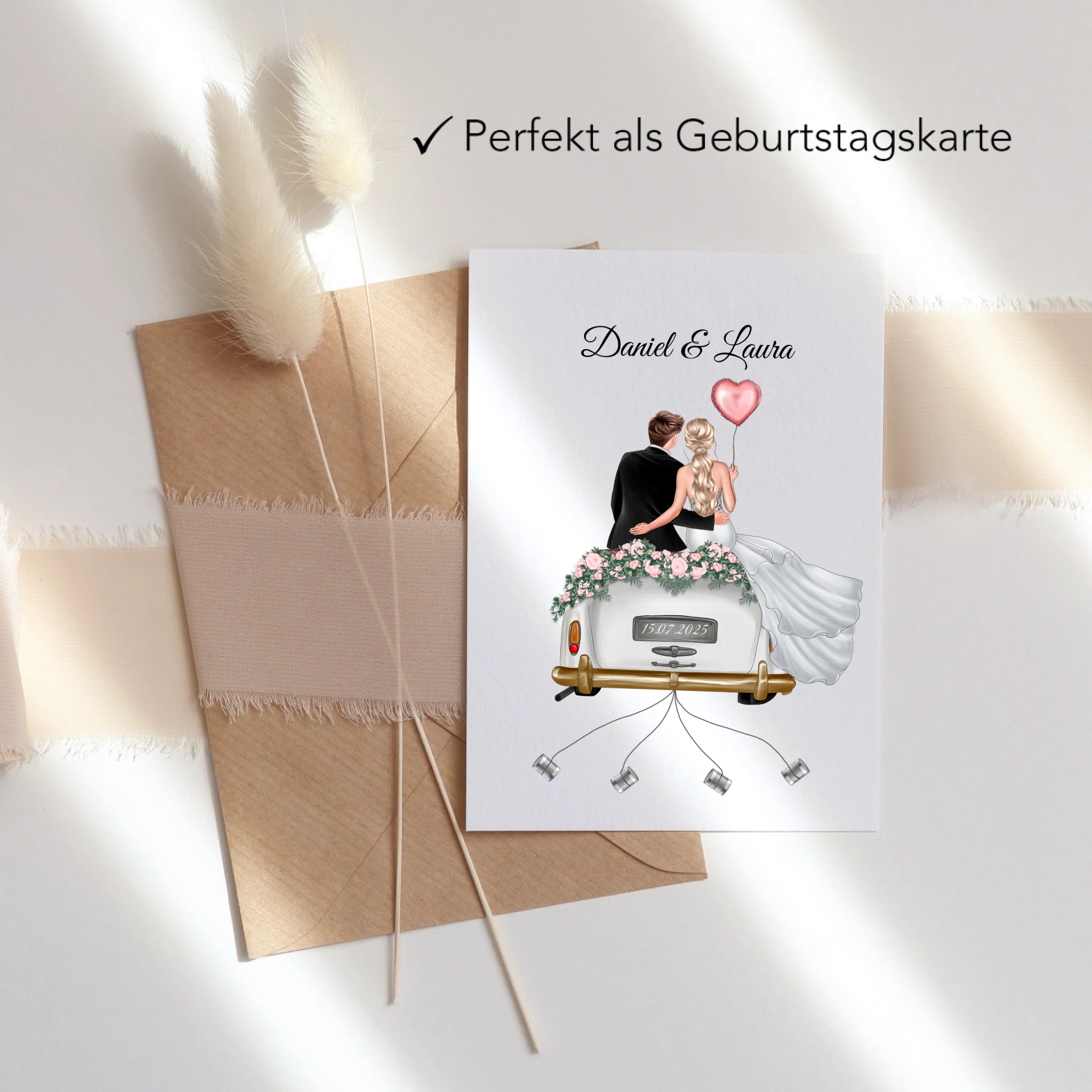 Karte Hochzeitsgeschenk mit Namen und Brautpaar, Geldgeschenk zur Hochzeit Personalisiert, Hochzeitstag, Heirat, Paar - Klappkarte mit Umschlag