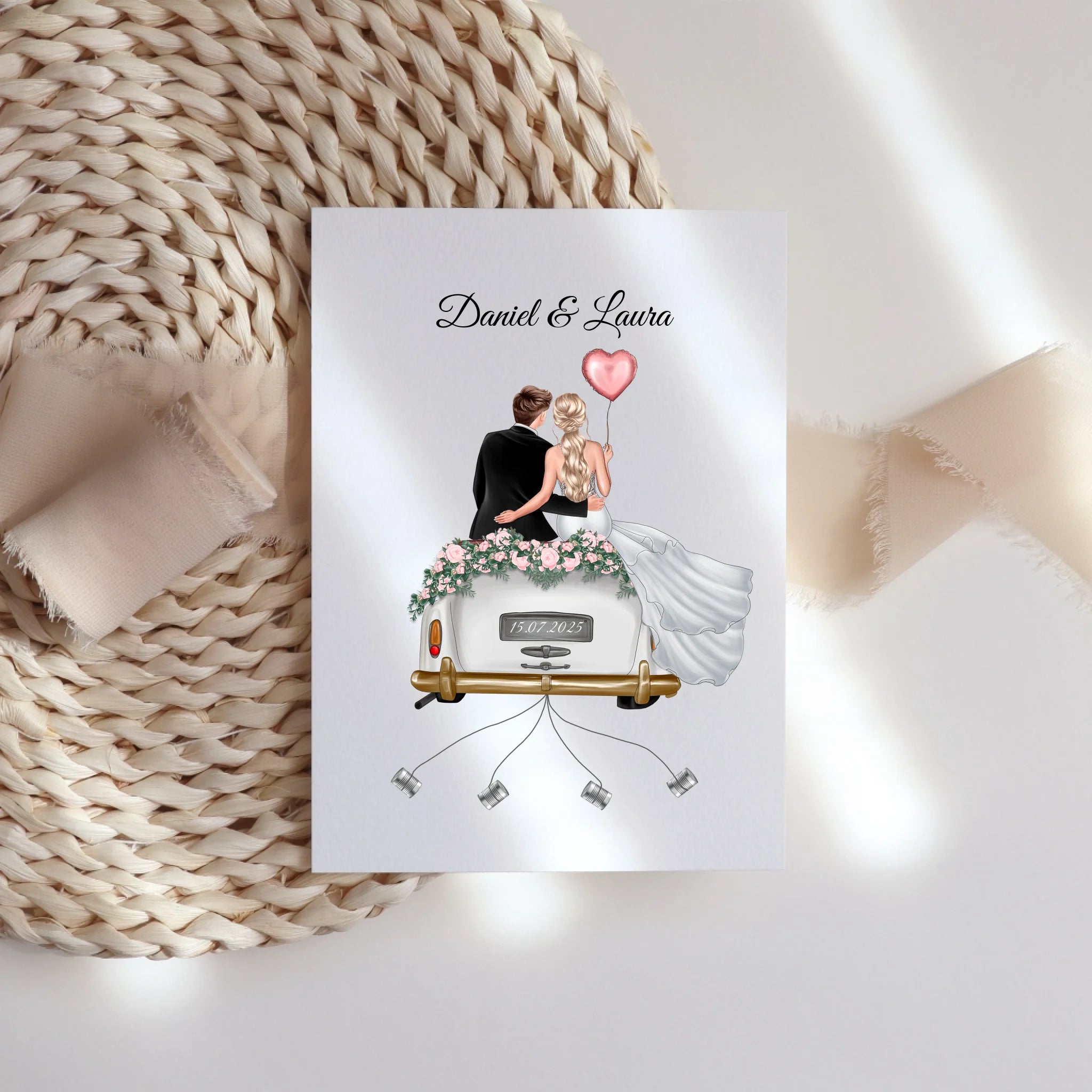 Karte Hochzeitsgeschenk mit Namen und Brautpaar, Geldgeschenk zur Hochzeit Personalisiert, Hochzeitstag, Heirat, Paar - Klappkarte mit Umschlag