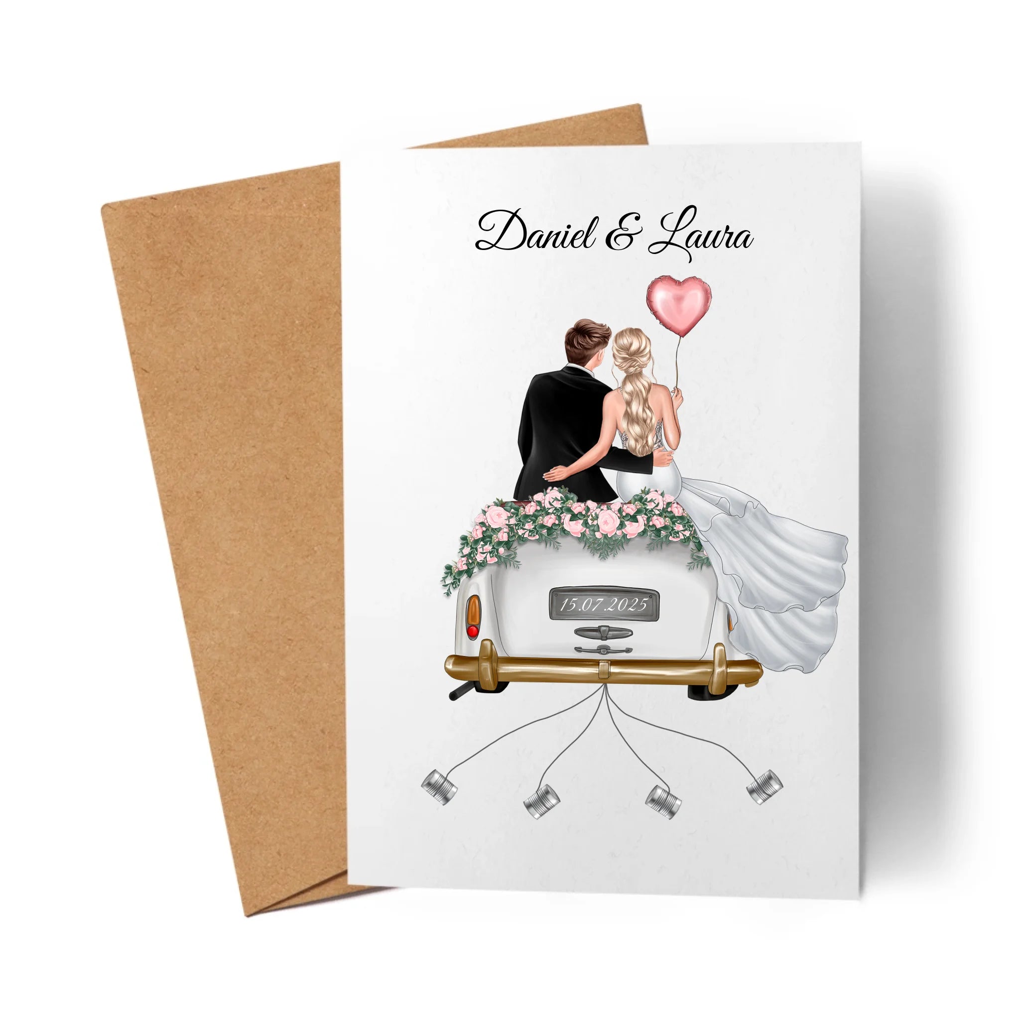 Karte Hochzeitsgeschenk mit Namen und Brautpaar, Geldgeschenk zur Hochzeit Personalisiert, Hochzeitstag, Heirat, Paar - Klappkarte mit Umschlag