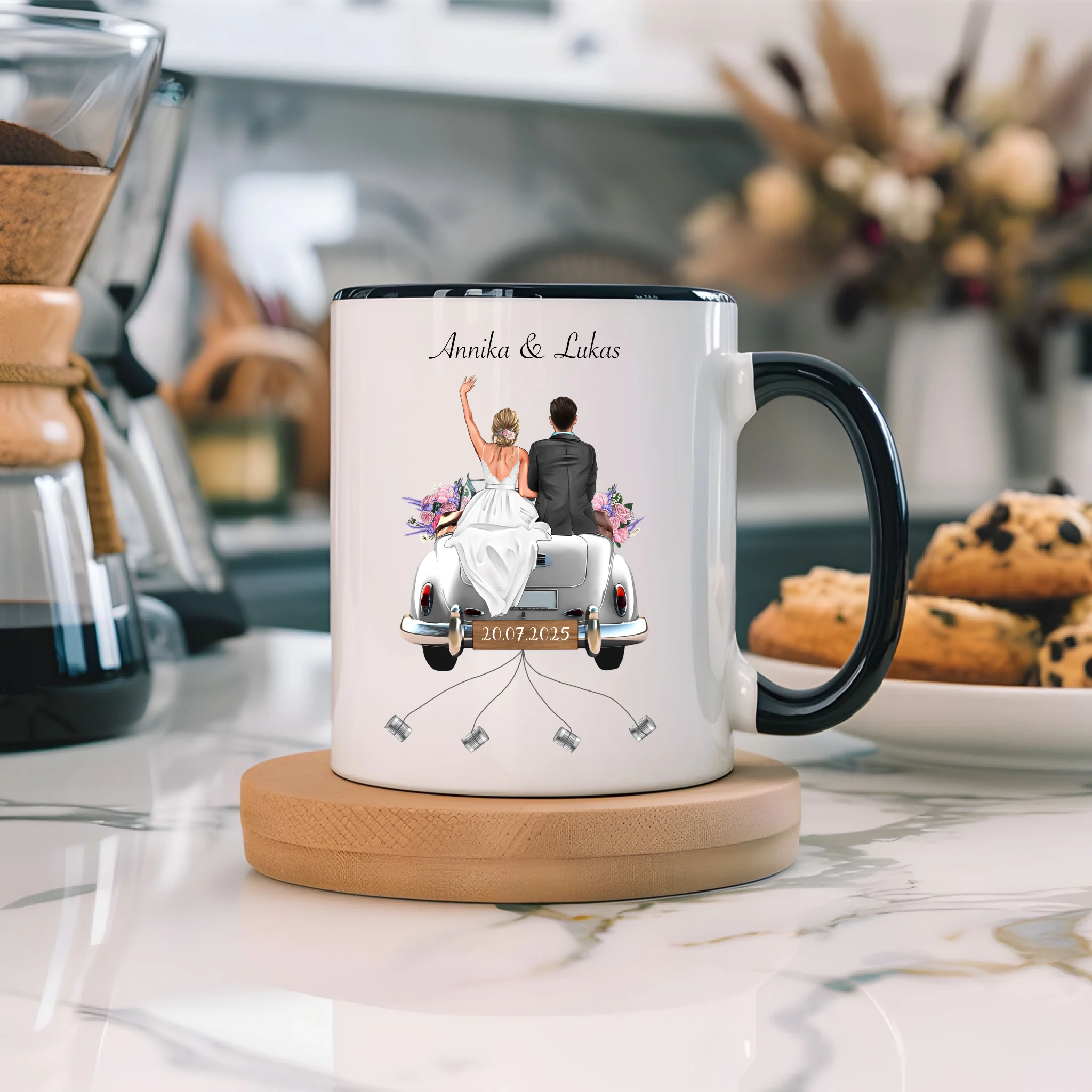 Tasse Geschenkidee zur Hochzeit Personalisiert, Hochzeitsgeschenk mit Namen und Brautpaar, Hochzeitstag, Heirat, Paar