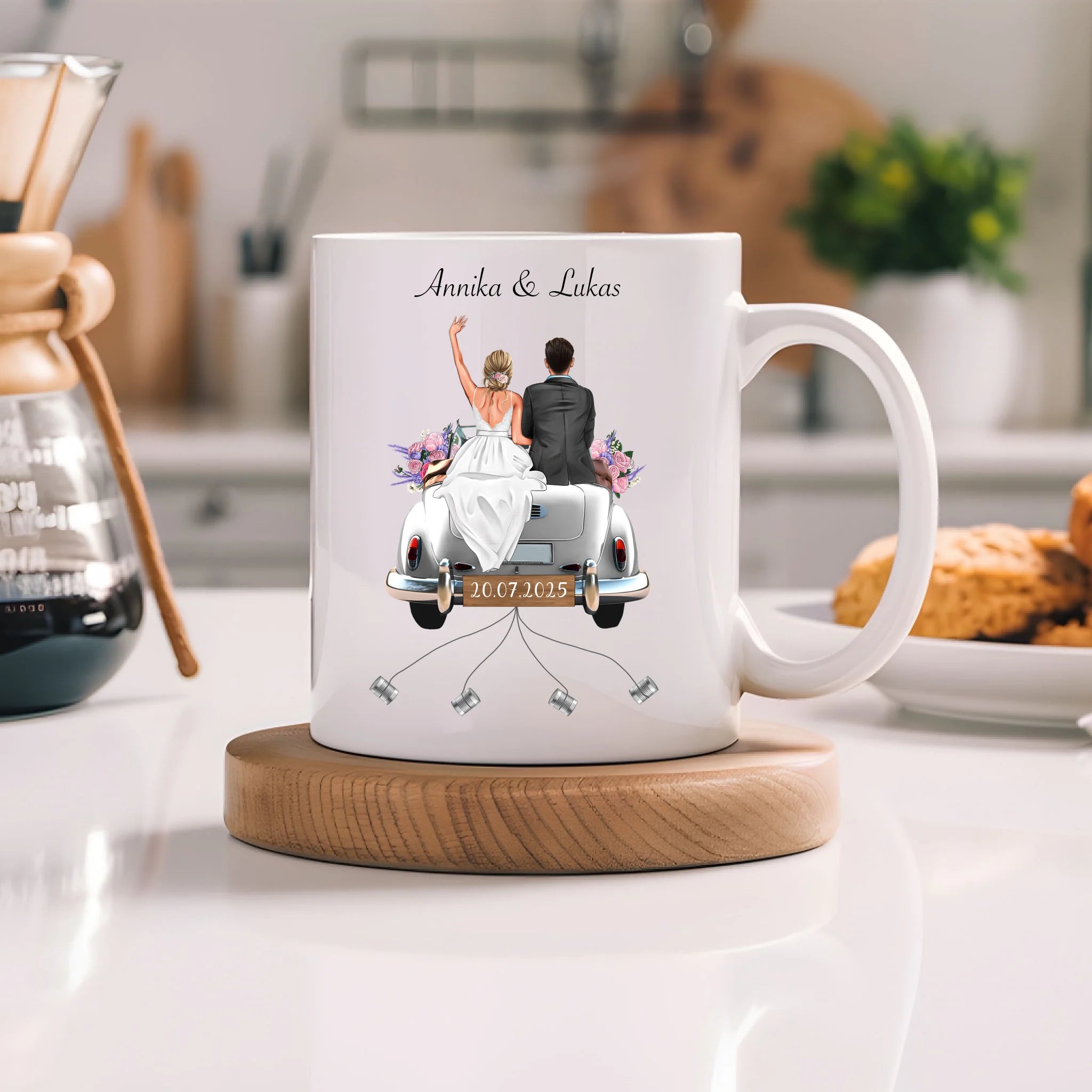 Tasse Geschenkidee zur Hochzeit Personalisiert, Hochzeitsgeschenk mit Namen und Brautpaar, Hochzeitstag, Heirat, Paar