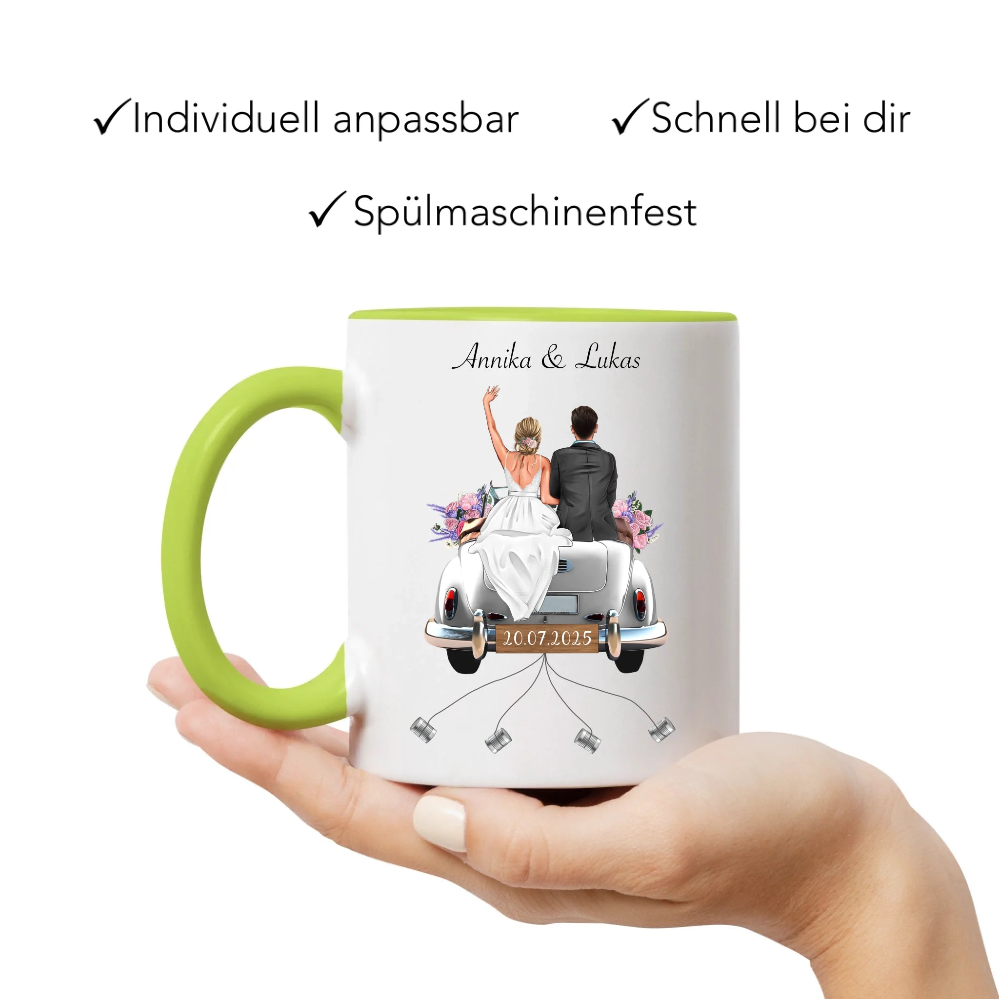 Tasse Geschenkidee zur Hochzeit Personalisiert, Hochzeitsgeschenk mit Namen und Brautpaar, Hochzeitstag, Heirat, Paar