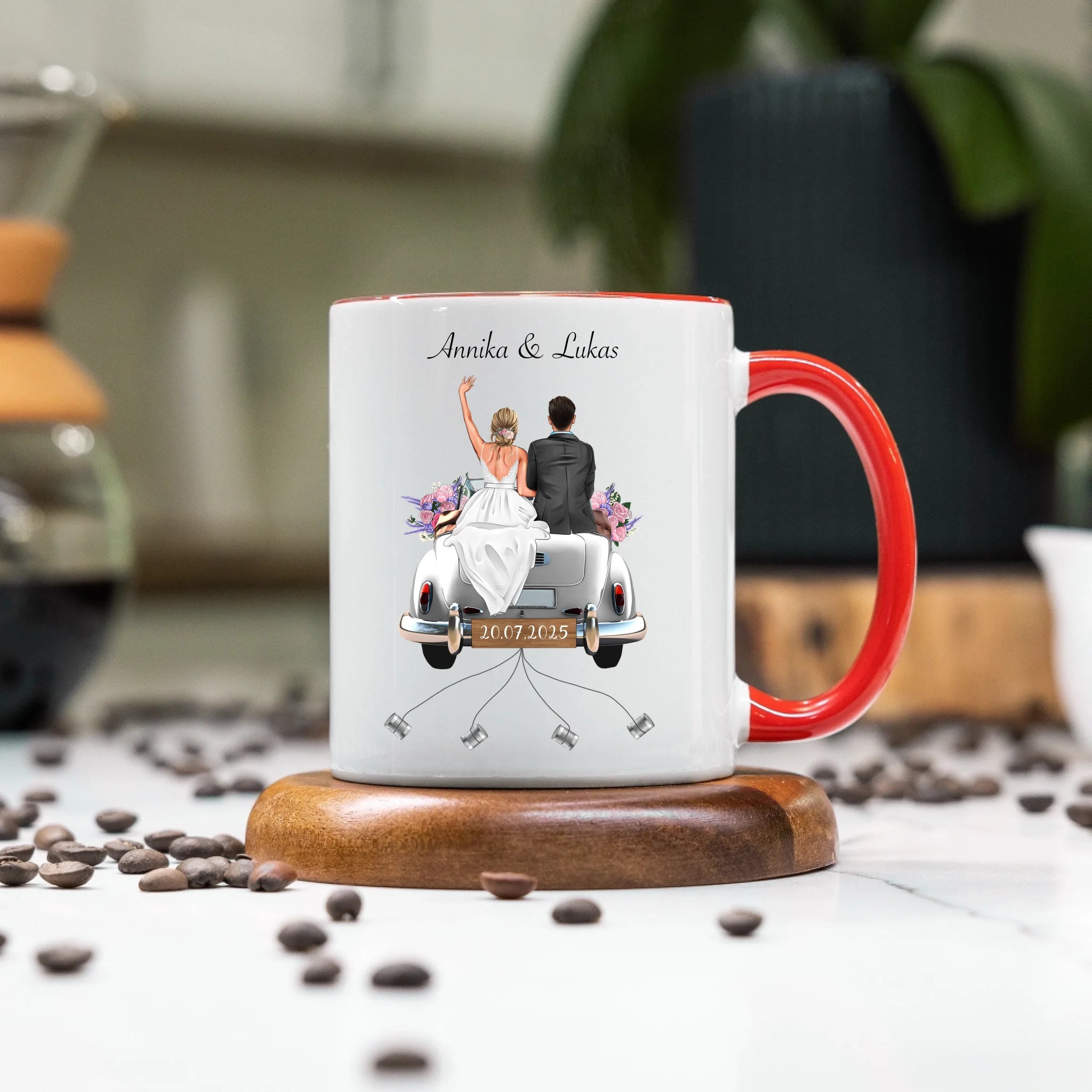 Tasse Geschenkidee zur Hochzeit Personalisiert, Hochzeitsgeschenk mit Namen und Brautpaar, Hochzeitstag, Heirat, Paar