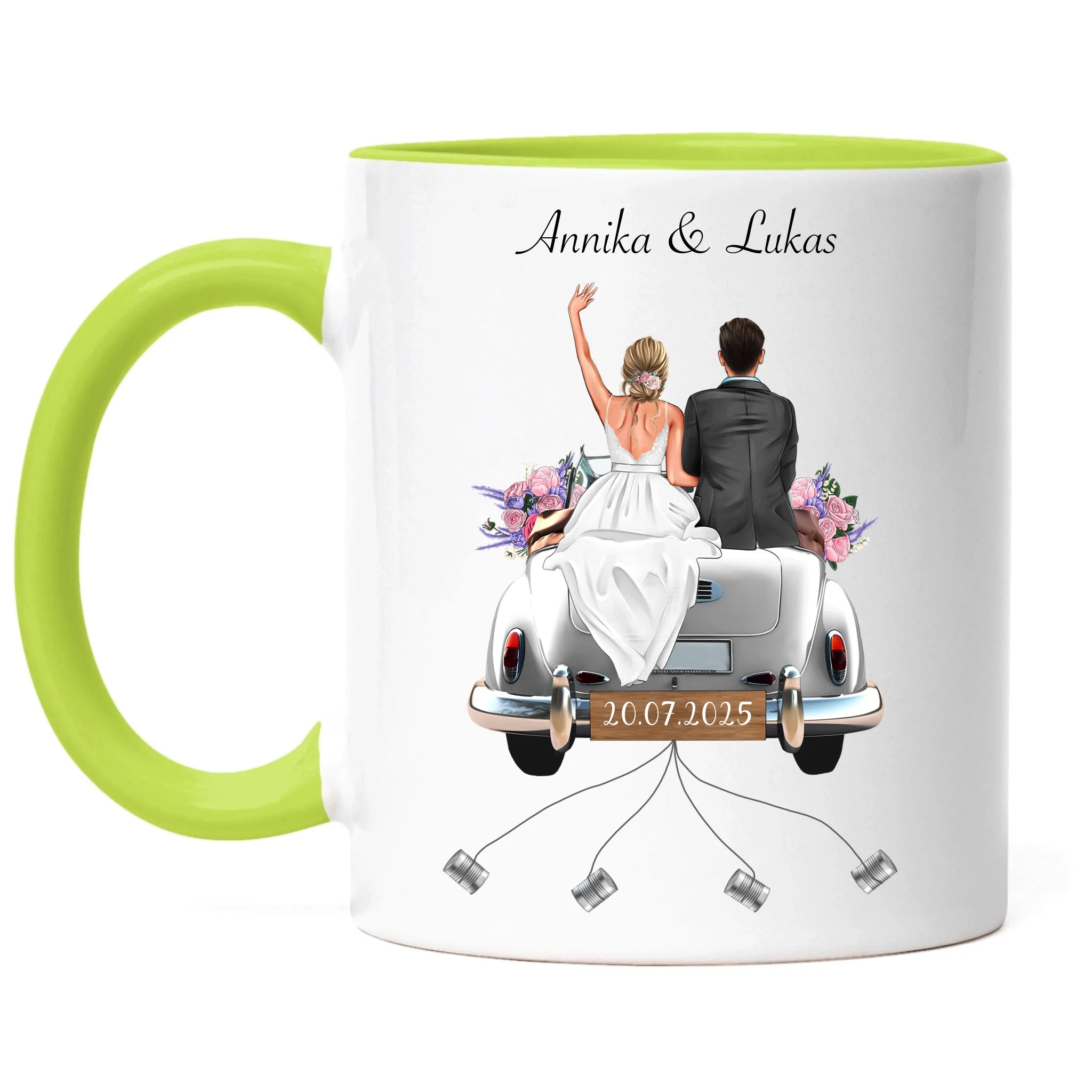 Tasse Geschenkidee zur Hochzeit Personalisiert, Hochzeitsgeschenk mit Namen und Brautpaar, Hochzeitstag, Heirat, Paar