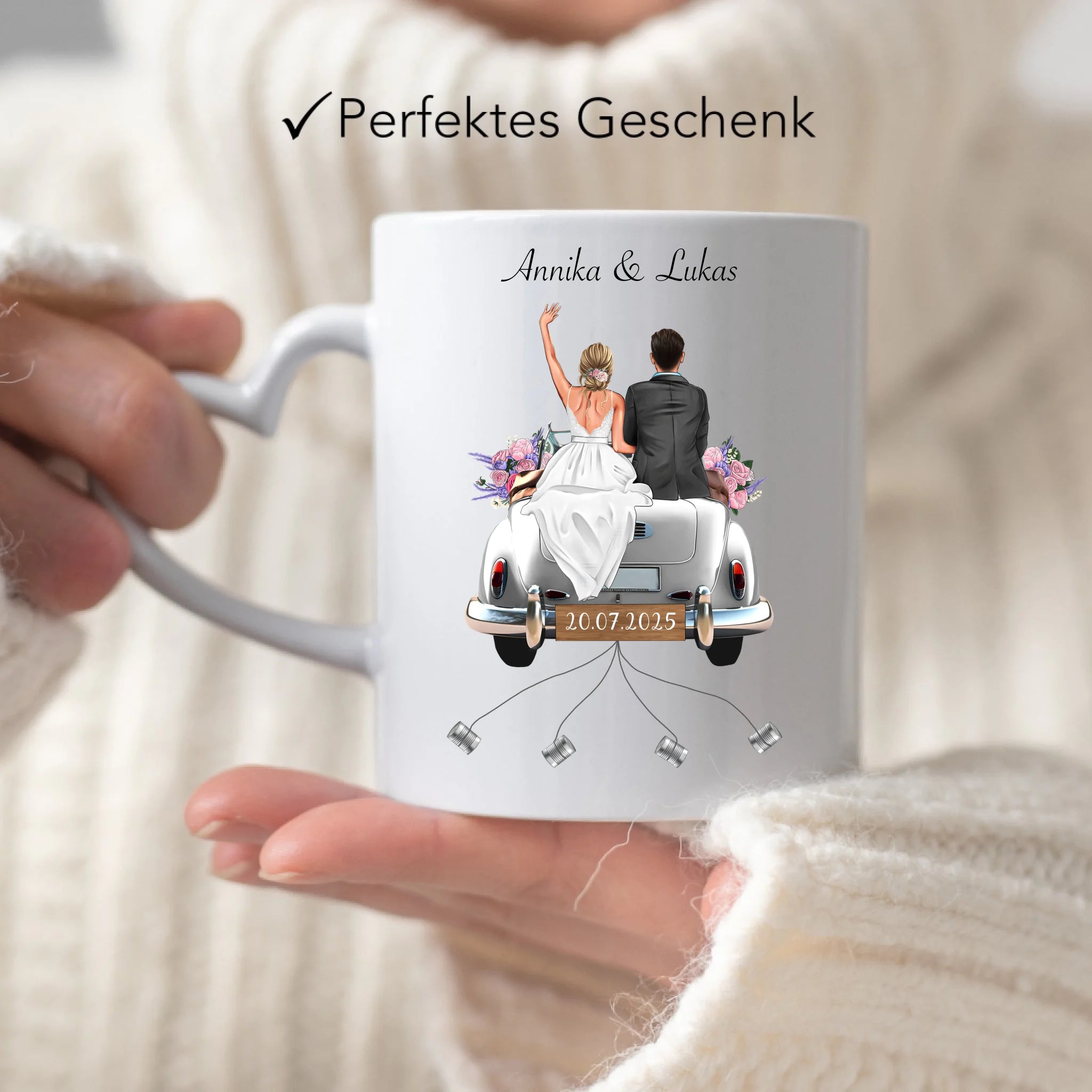 Tasse Geschenkidee zur Hochzeit Personalisiert, Hochzeitsgeschenk mit Namen und Brautpaar, Hochzeitstag, Heirat, Paar