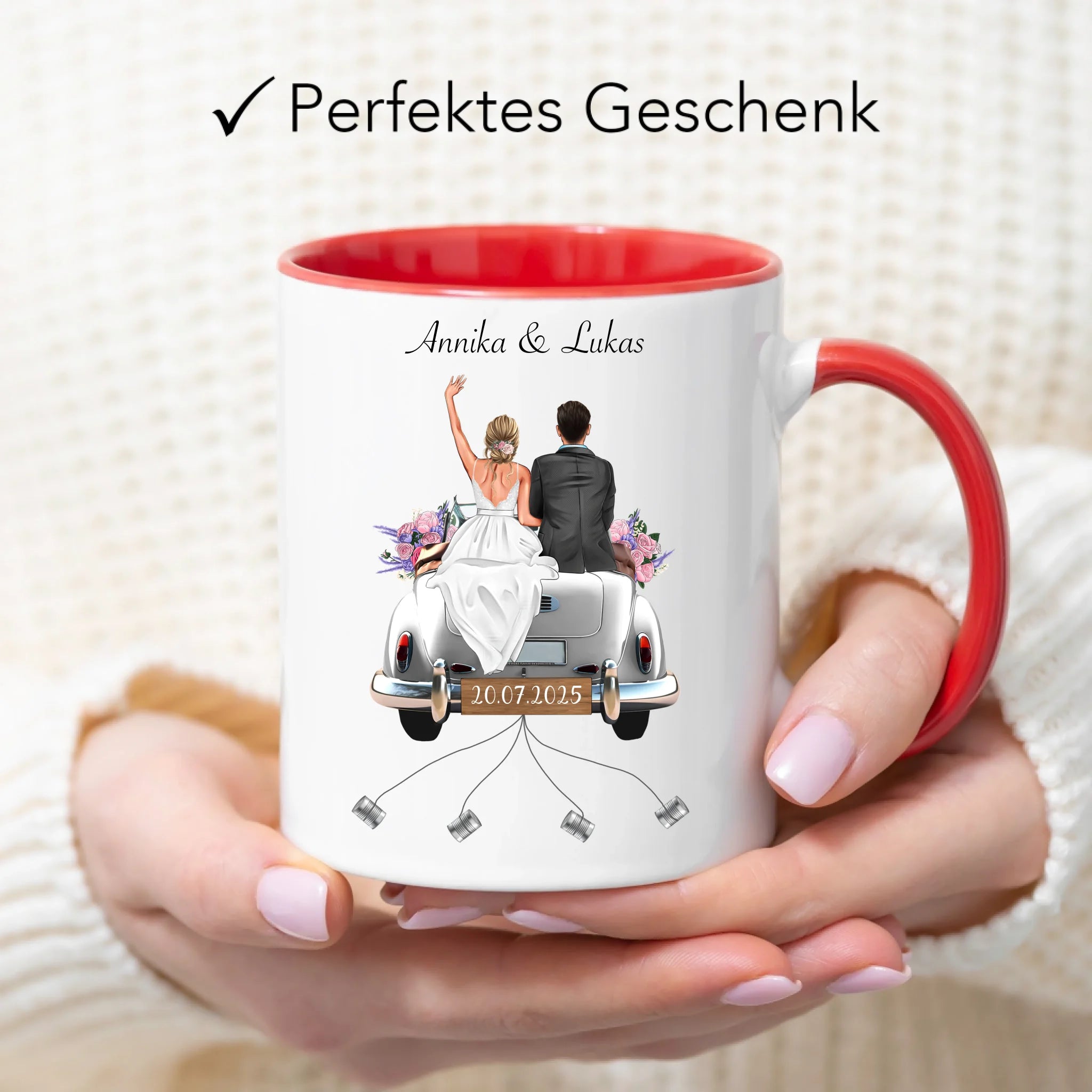 Tasse Geschenkidee zur Hochzeit Personalisiert, Hochzeitsgeschenk mit Namen und Brautpaar, Hochzeitstag, Heirat, Paar