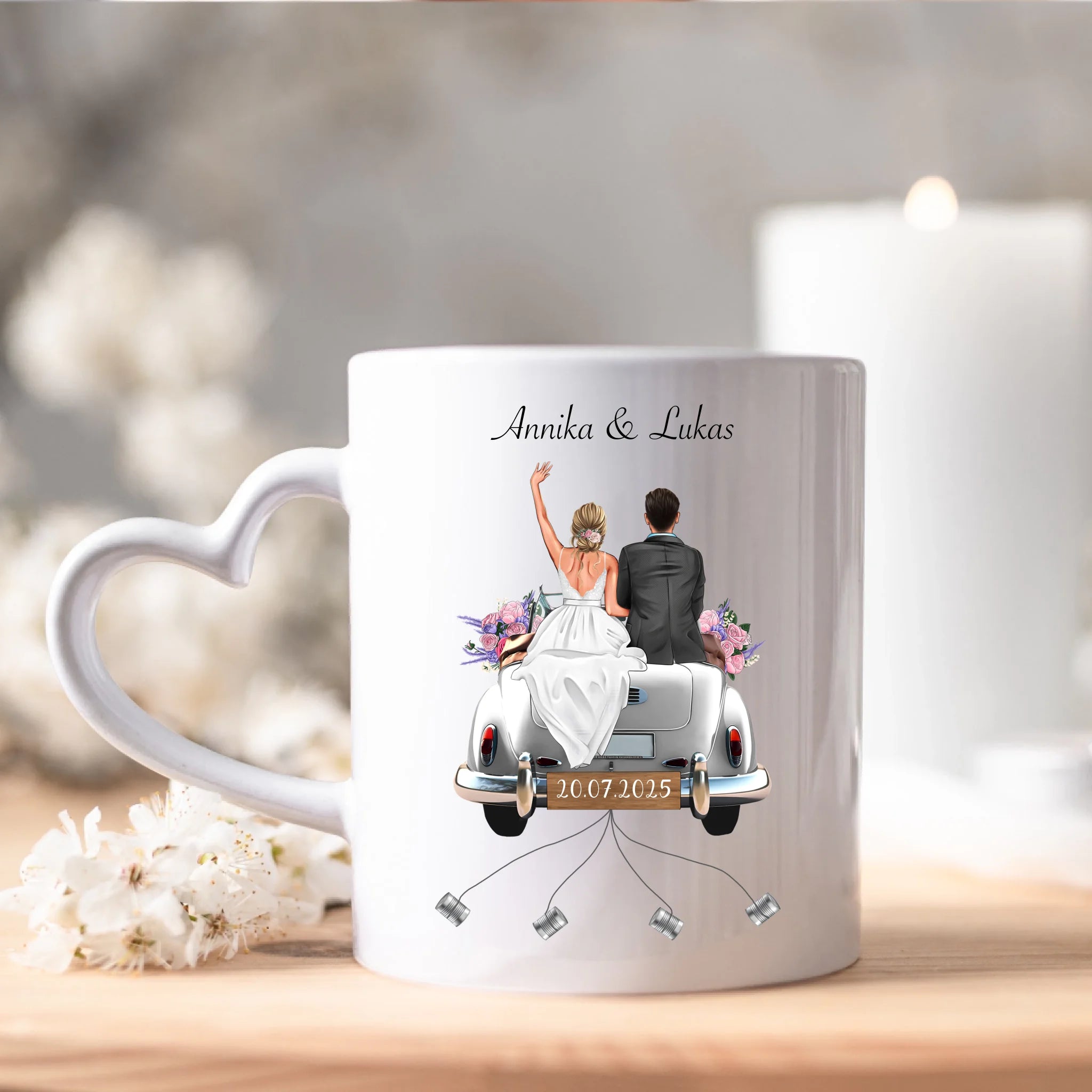 Tasse Geschenkidee zur Hochzeit Personalisiert, Hochzeitsgeschenk mit Namen und Brautpaar, Hochzeitstag, Heirat, Paar