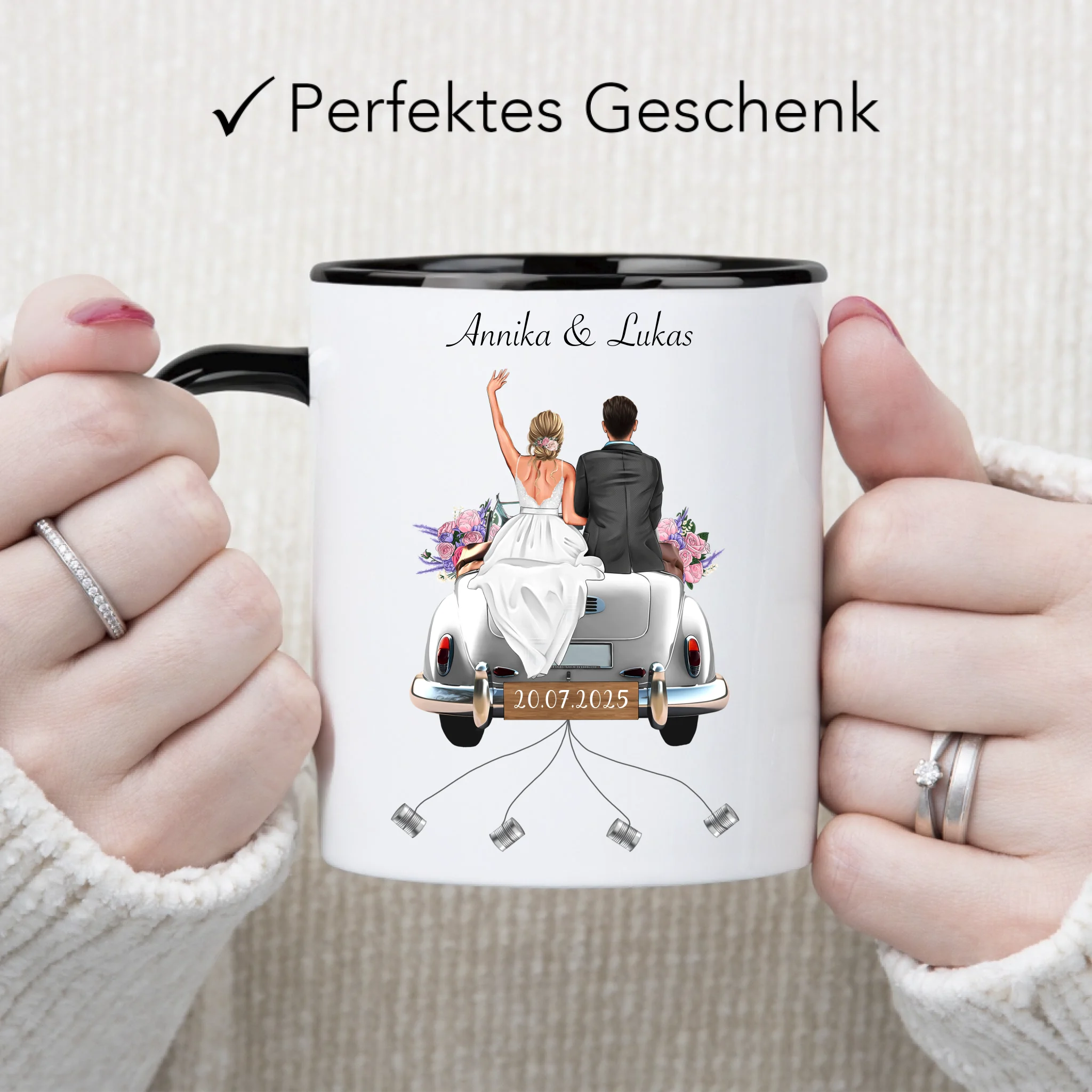 Tasse Geschenkidee zur Hochzeit Personalisiert, Hochzeitsgeschenk mit Namen und Brautpaar, Hochzeitstag, Heirat, Paar