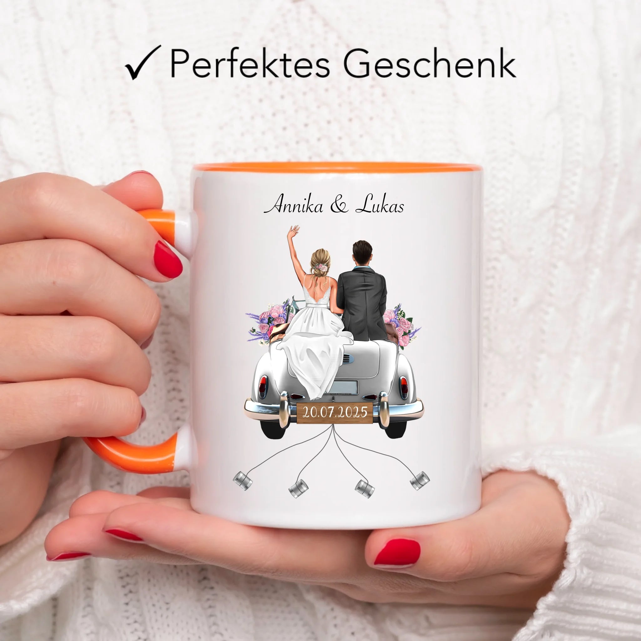 Tasse Geschenkidee zur Hochzeit Personalisiert, Hochzeitsgeschenk mit Namen und Brautpaar, Hochzeitstag, Heirat, Paar