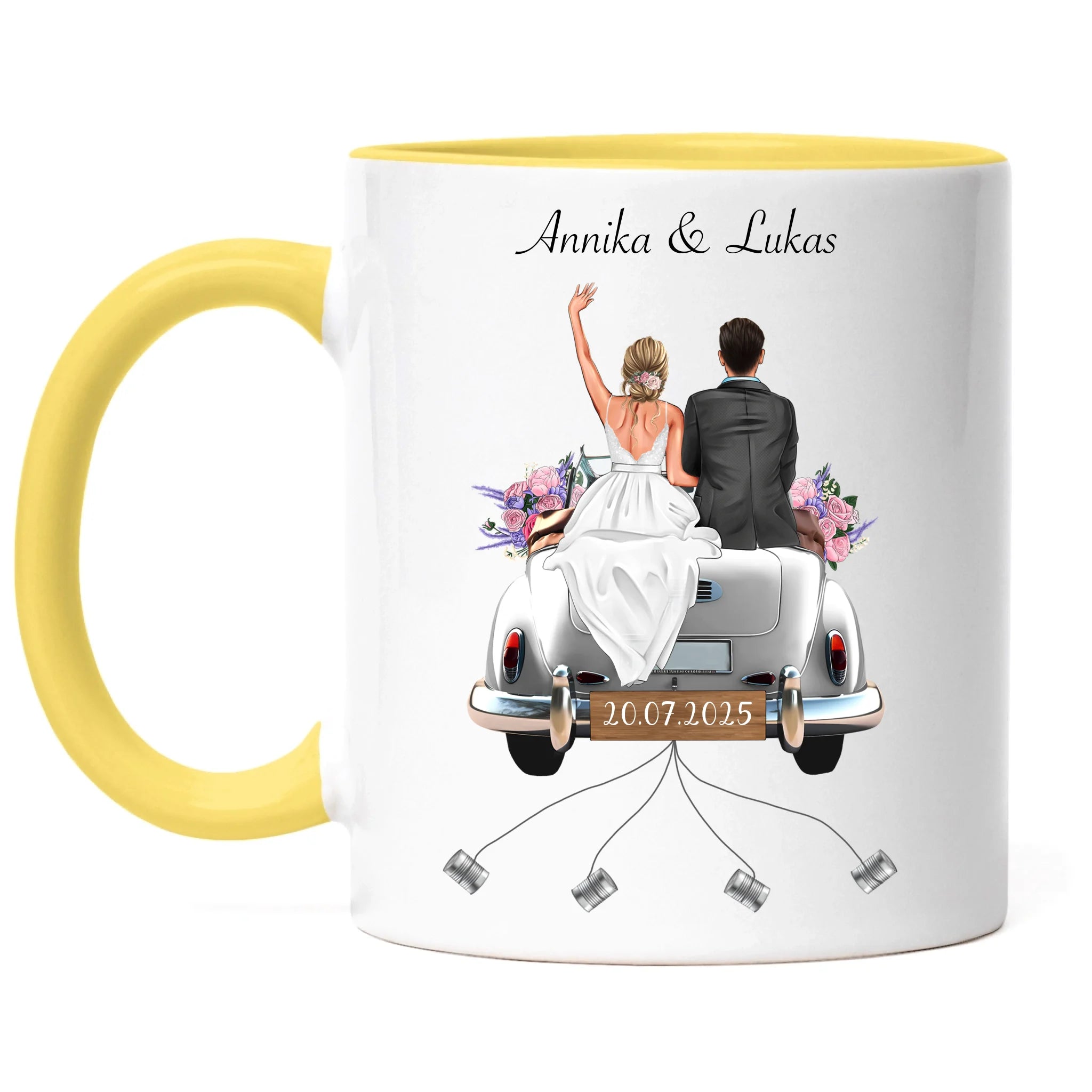 Tasse Geschenkidee zur Hochzeit Personalisiert, Hochzeitsgeschenk mit Namen und Brautpaar, Hochzeitstag, Heirat, Paar