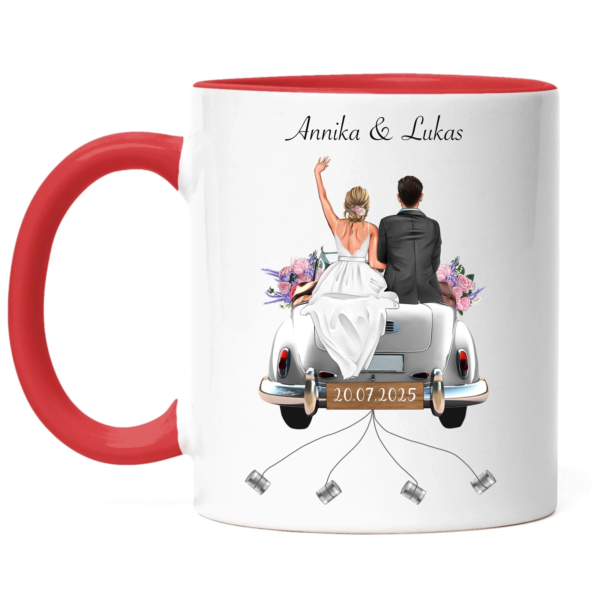 Tasse Geschenkidee zur Hochzeit Personalisiert, Hochzeitsgeschenk mit Namen und Brautpaar, Hochzeitstag, Heirat, Paar