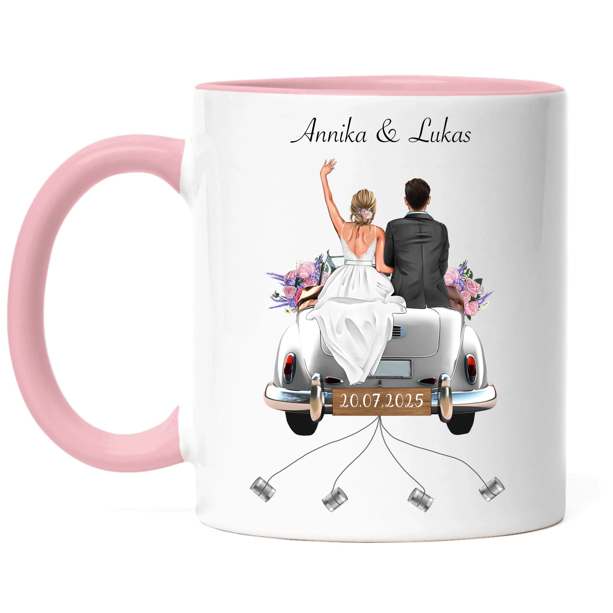 Tasse Geschenkidee zur Hochzeit Personalisiert, Hochzeitsgeschenk mit Namen und Brautpaar, Hochzeitstag, Heirat, Paar