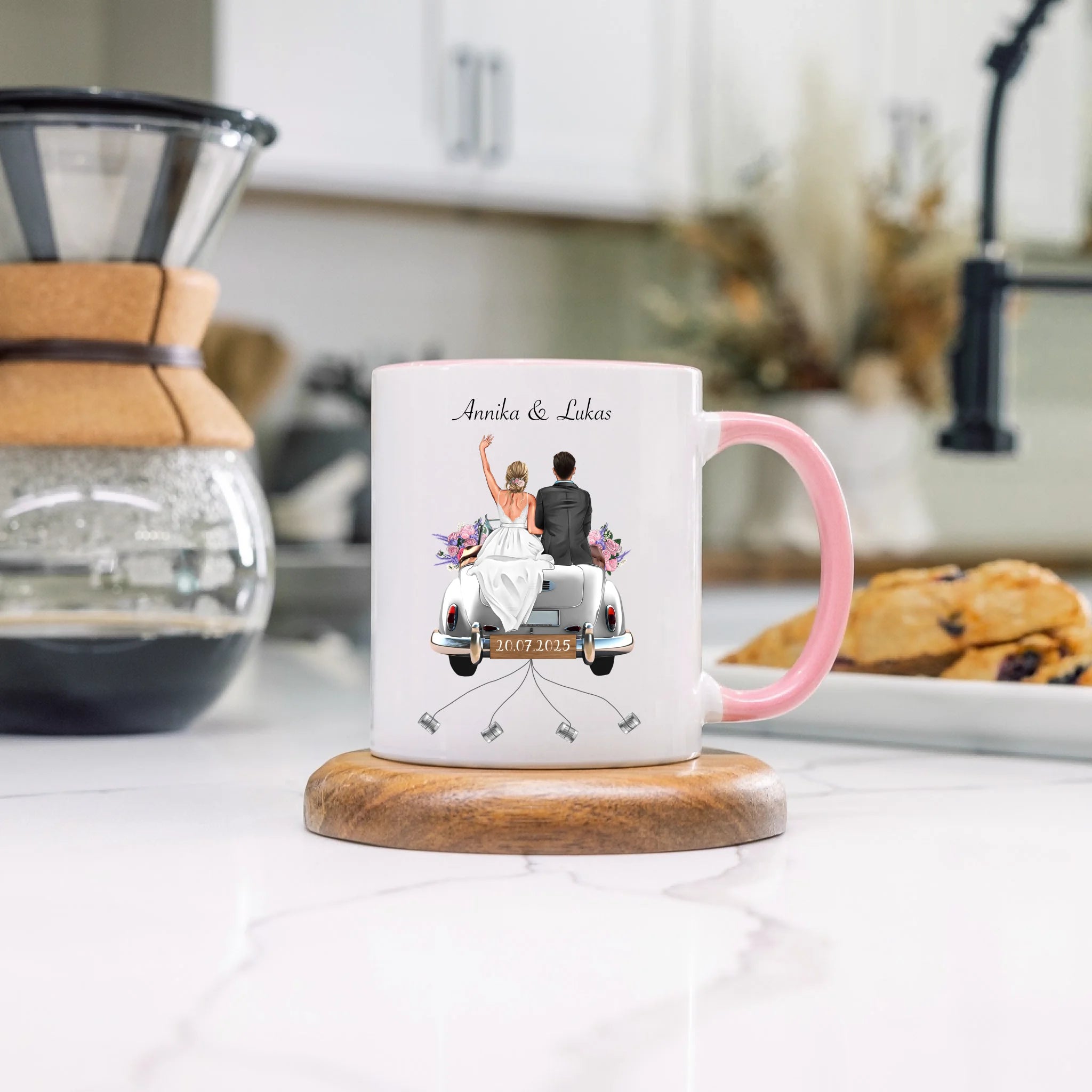 Tasse Geschenkidee zur Hochzeit Personalisiert, Hochzeitsgeschenk mit Namen und Brautpaar, Hochzeitstag, Heirat, Paar