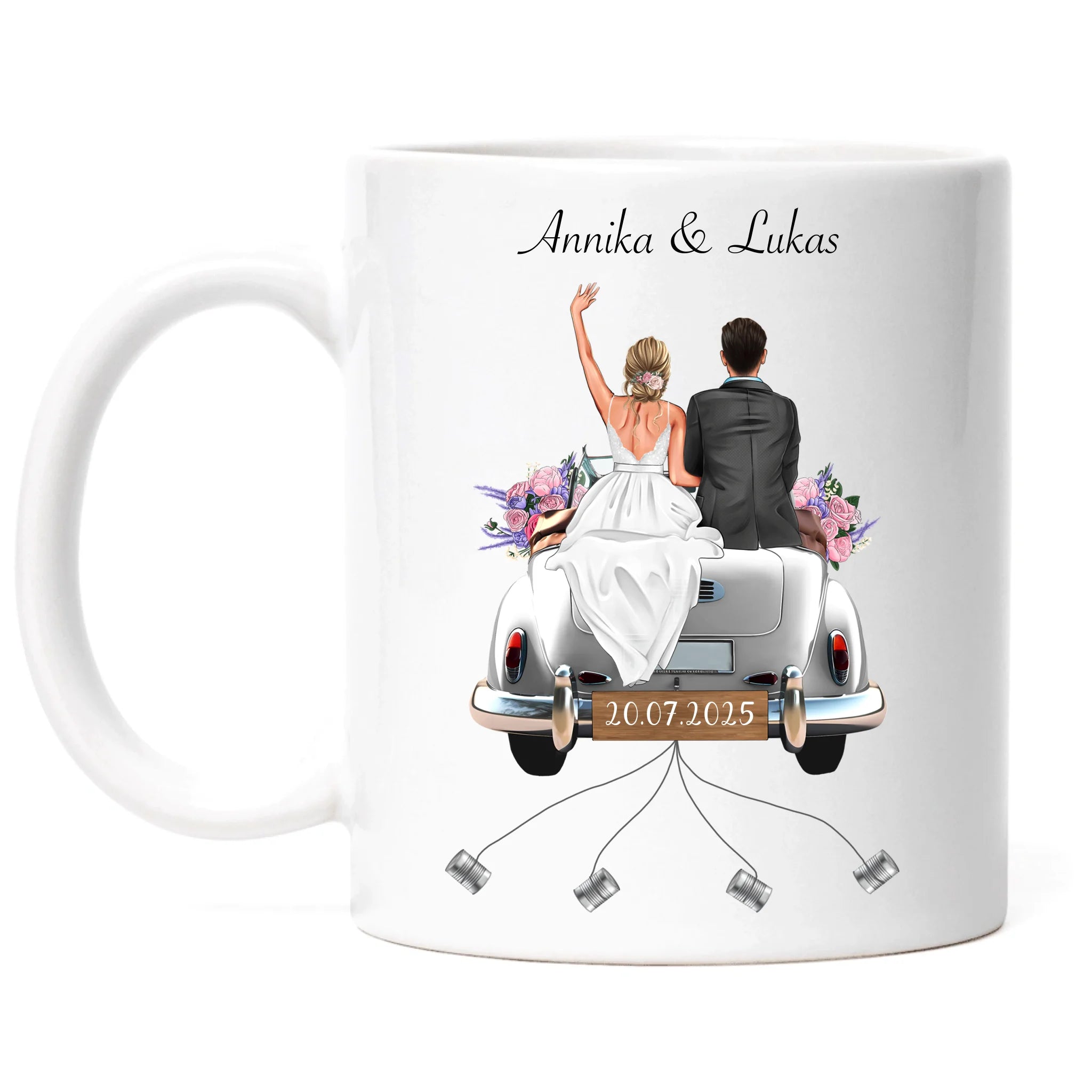 Tasse Geschenkidee zur Hochzeit Personalisiert, Hochzeitsgeschenk mit Namen und Brautpaar, Hochzeitstag, Heirat, Paar