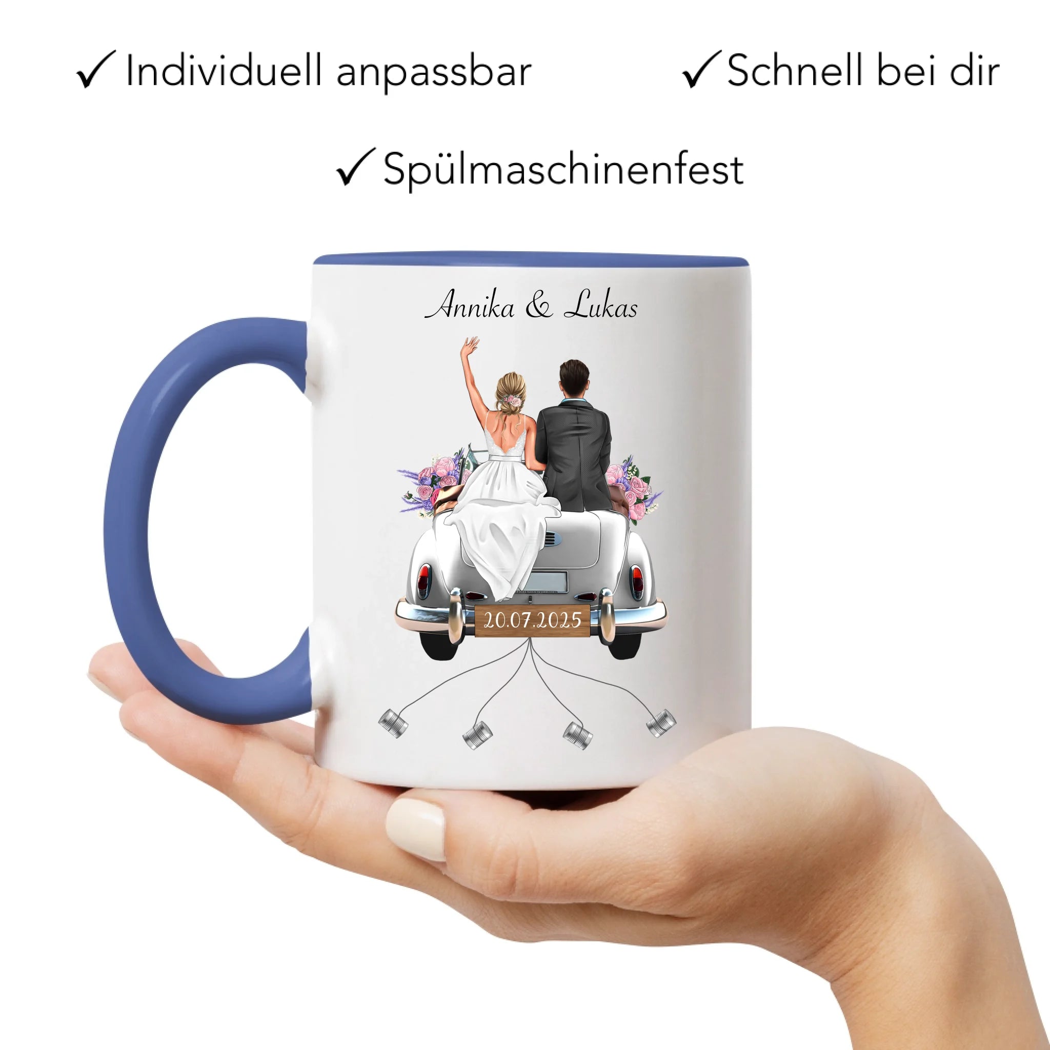 Tasse Geschenkidee zur Hochzeit Personalisiert, Hochzeitsgeschenk mit Namen und Brautpaar, Hochzeitstag, Heirat, Paar