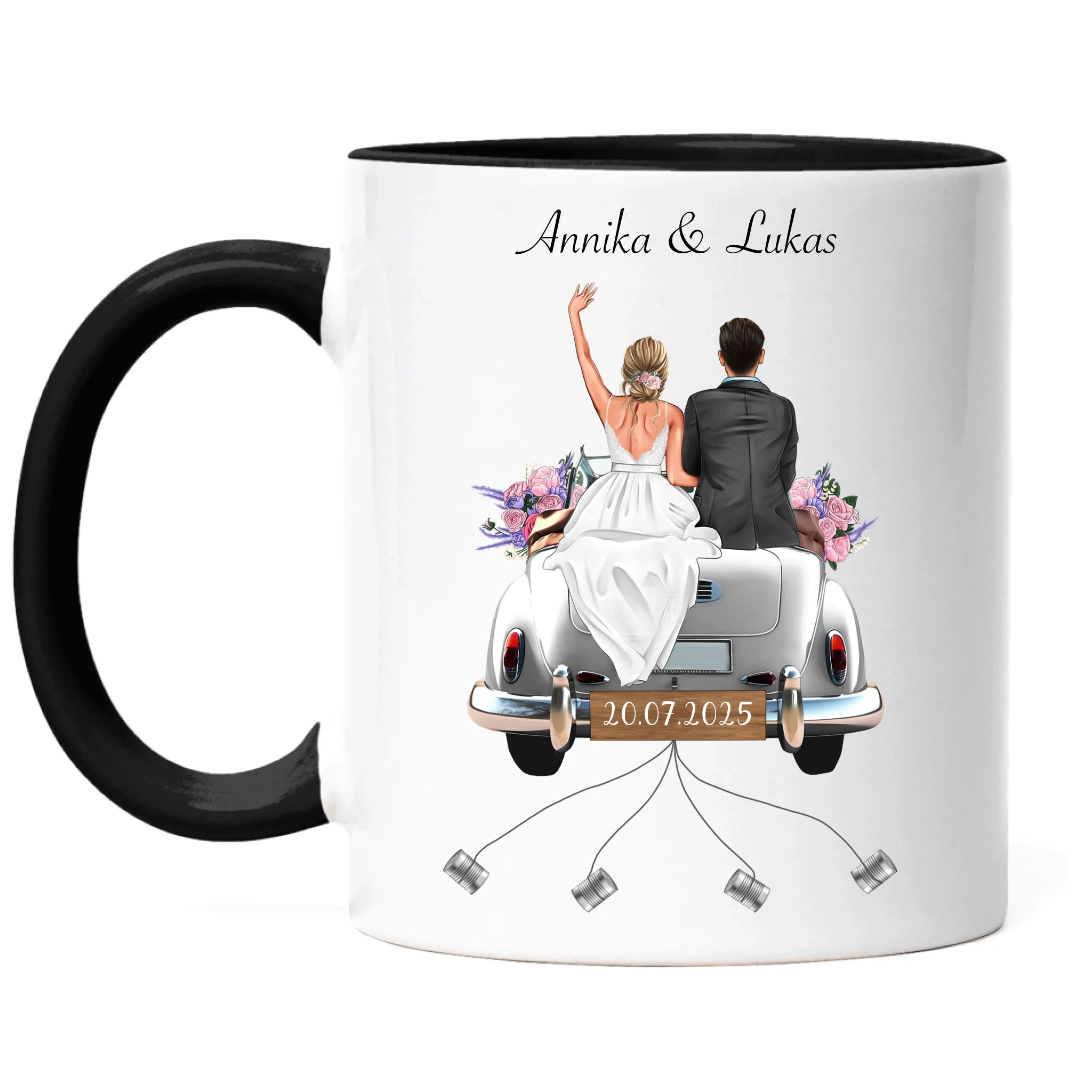Tasse Geschenkidee zur Hochzeit Personalisiert, Hochzeitsgeschenk mit Namen und Brautpaar, Hochzeitstag, Heirat, Paar