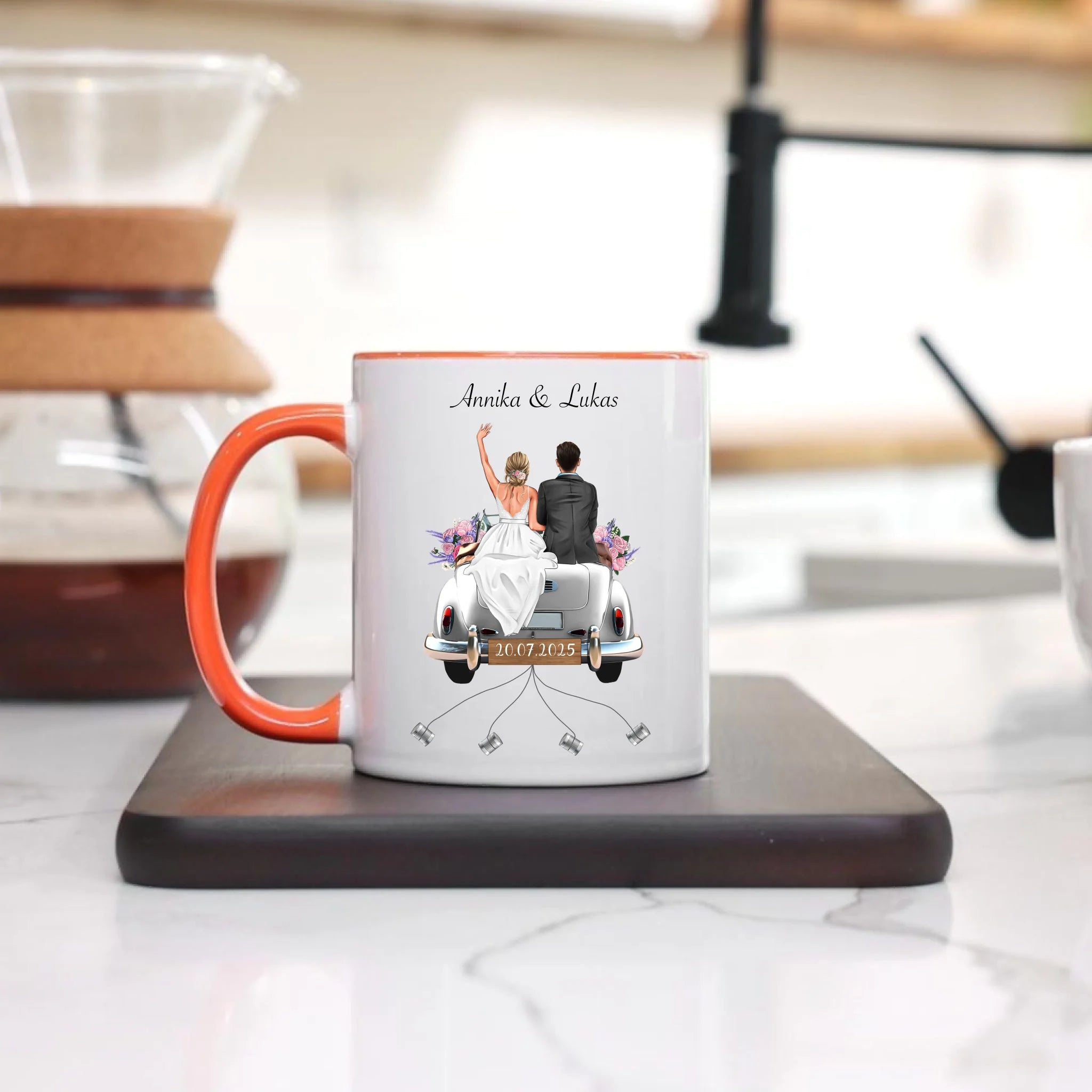 Tasse Geschenkidee zur Hochzeit Personalisiert, Hochzeitsgeschenk mit Namen und Brautpaar, Hochzeitstag, Heirat, Paar