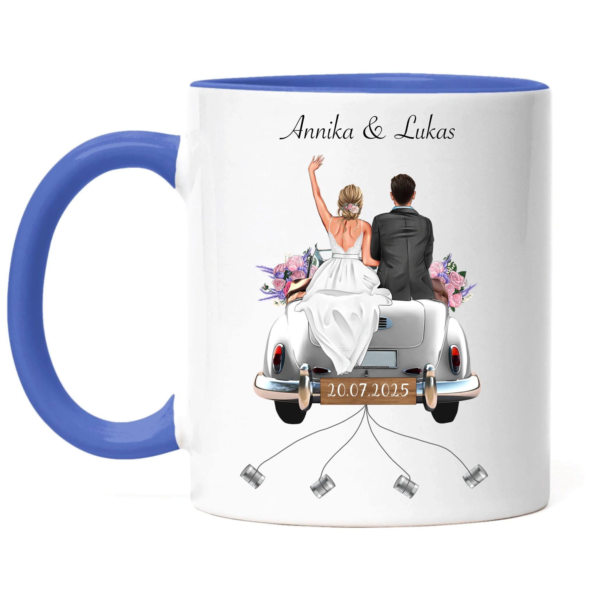 Tasse Geschenkidee zur Hochzeit Personalisiert, Hochzeitsgeschenk mit Namen und Brautpaar, Hochzeitstag, Heirat, Paar