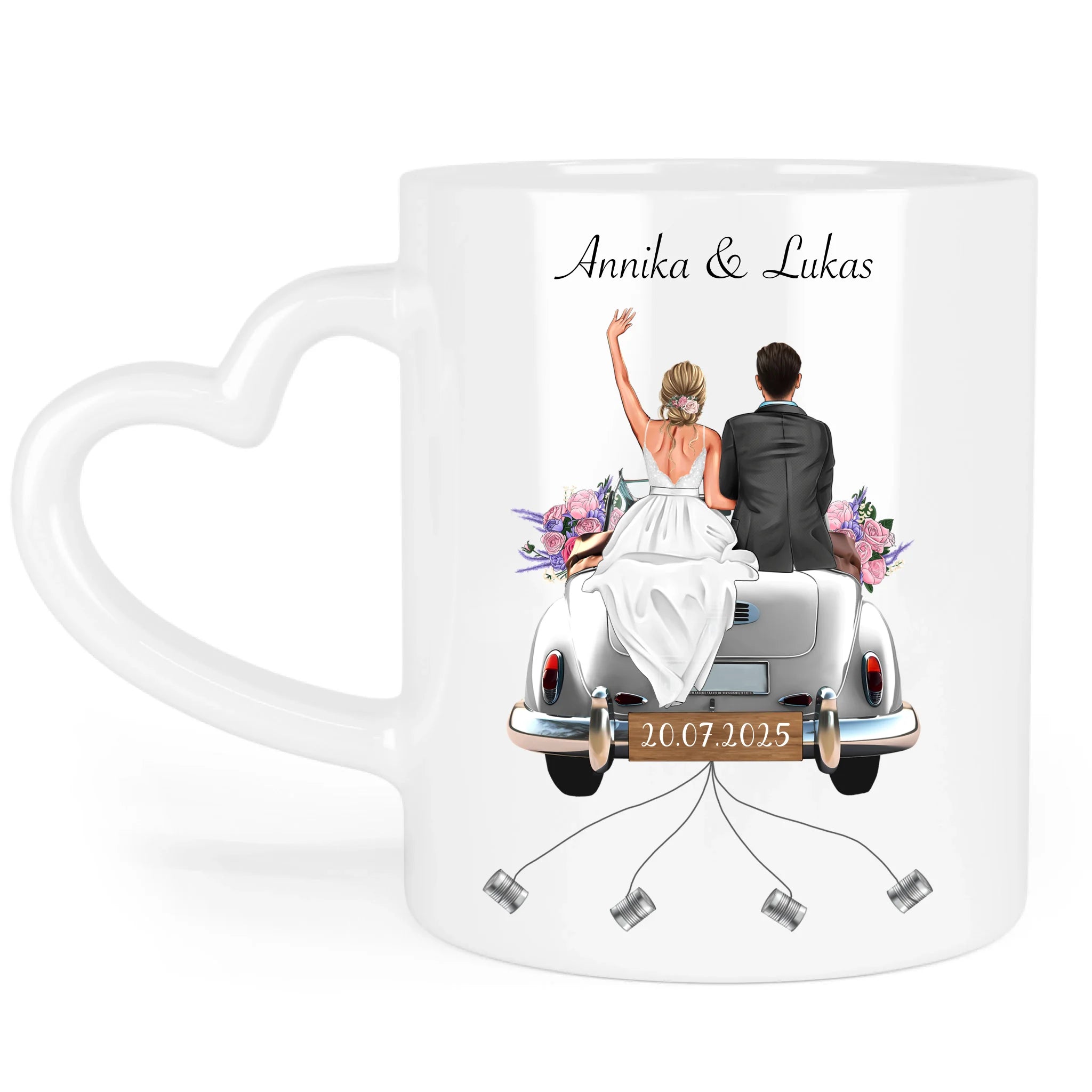 Tasse Geschenkidee zur Hochzeit Personalisiert, Hochzeitsgeschenk mit Namen und Brautpaar, Hochzeitstag, Heirat, Paar