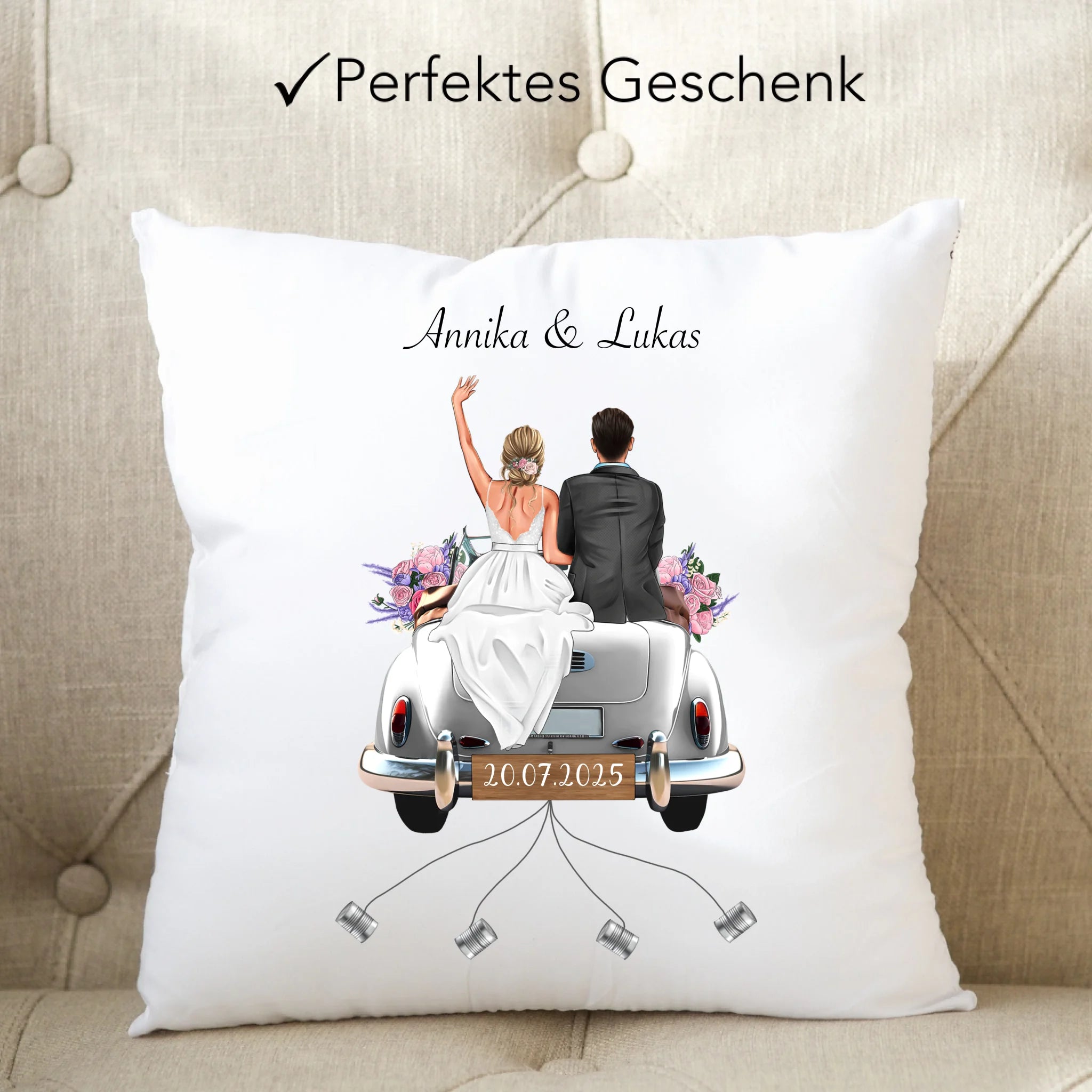 Kissen Geschenkidee zur Hochzeit Personalisiert, Hochzeitsgeschenk mit Namen und Brautpaar, Hochzeitstag, Heirat, Paar - Kissen inkl. Füllung