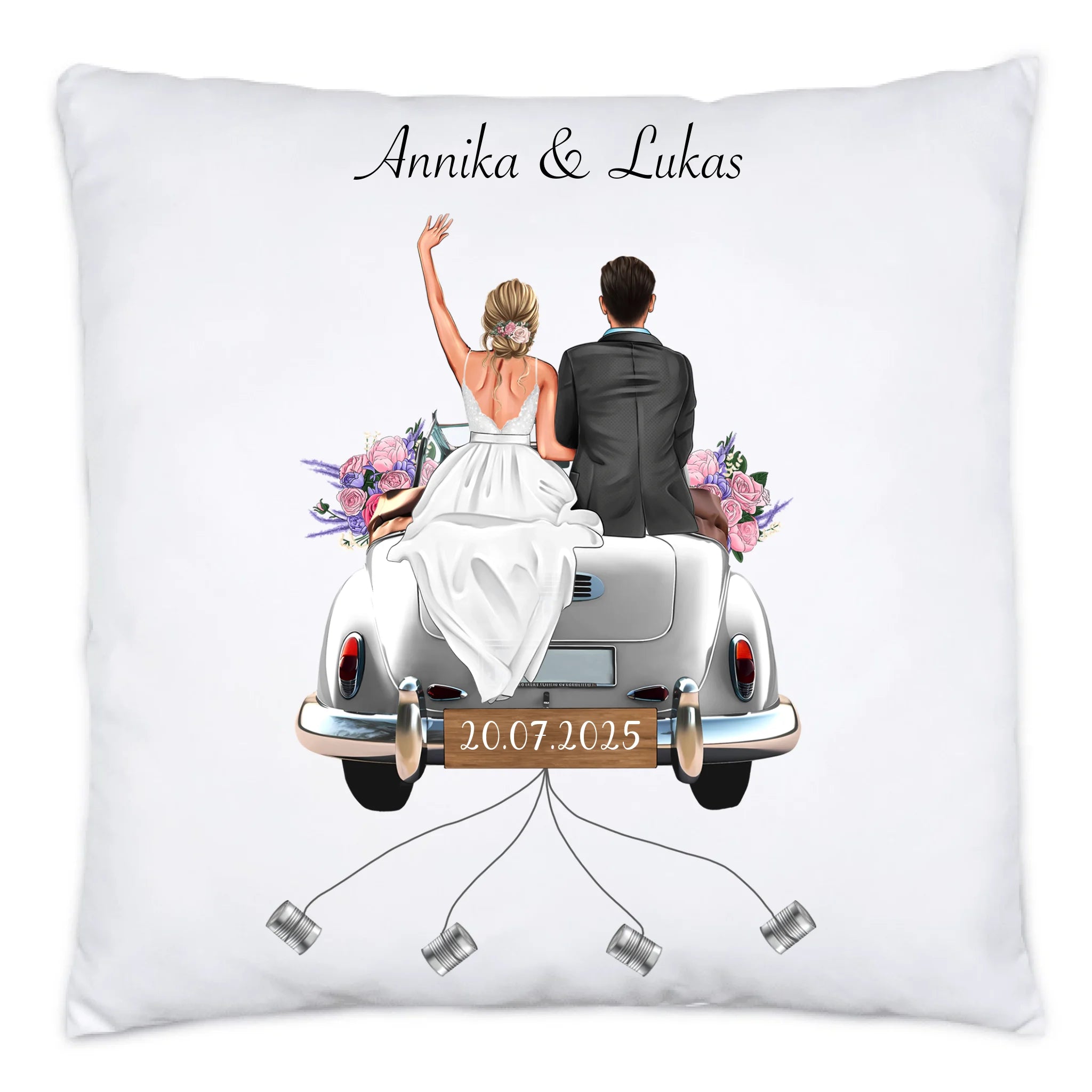 Kissen Geschenkidee zur Hochzeit Personalisiert, Hochzeitsgeschenk mit Namen und Brautpaar, Hochzeitstag, Heirat, Paar - Kissen inkl. Füllung
