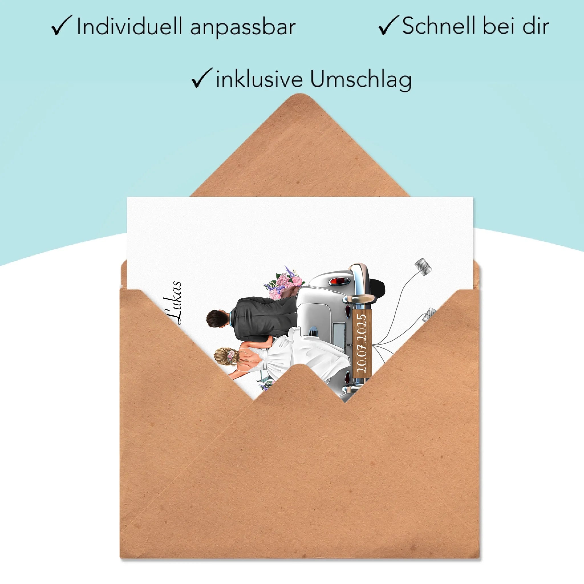 Karte Geldgeschenk zur Hochzeit Personalisiert, Hochzeitsgeschenk mit Namen und Brautpaar, Hochzeitstag, Heirat, Paar - Klappkarte mit Umschlag