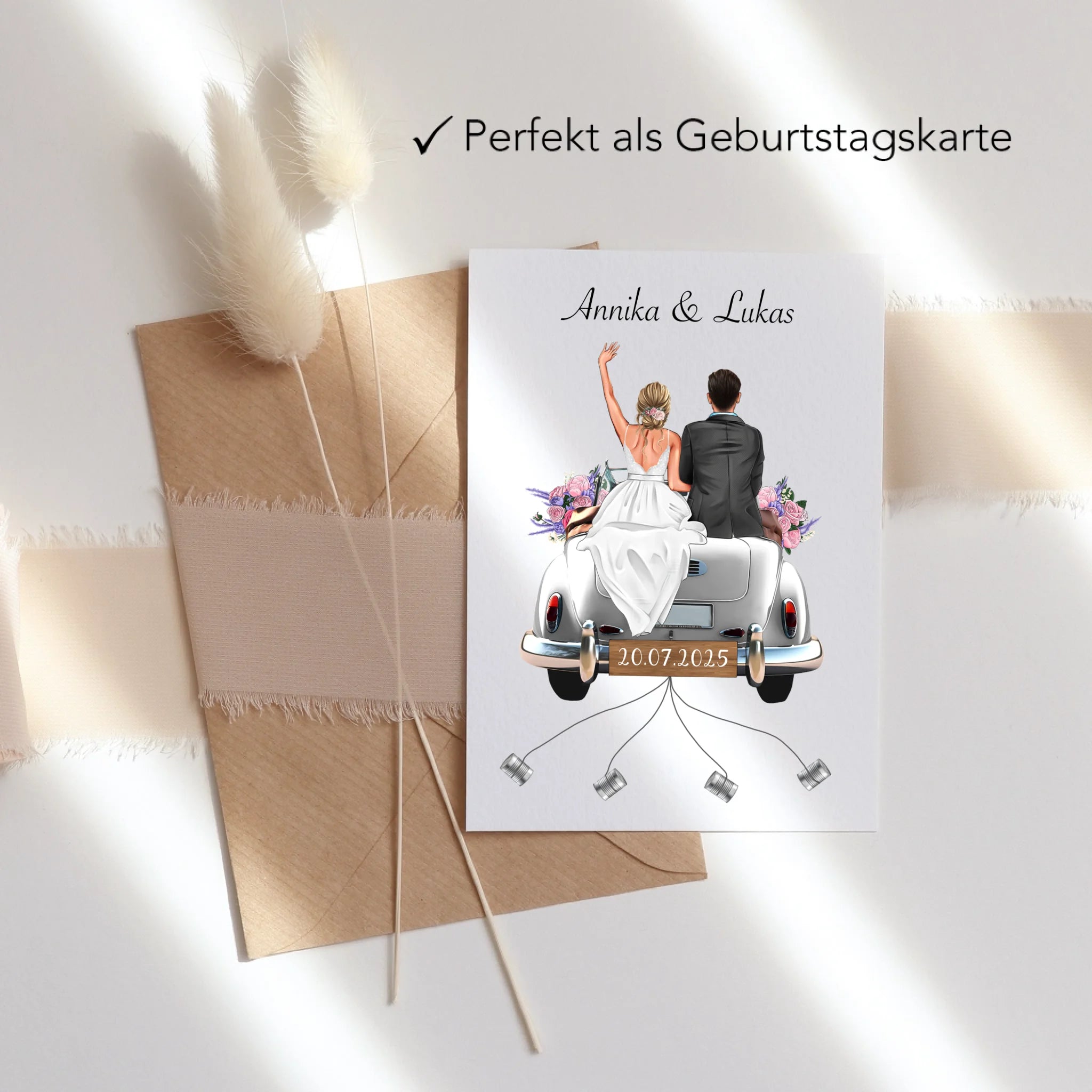 Karte Geldgeschenk zur Hochzeit Personalisiert, Hochzeitsgeschenk mit Namen und Brautpaar, Hochzeitstag, Heirat, Paar - Klappkarte mit Umschlag
