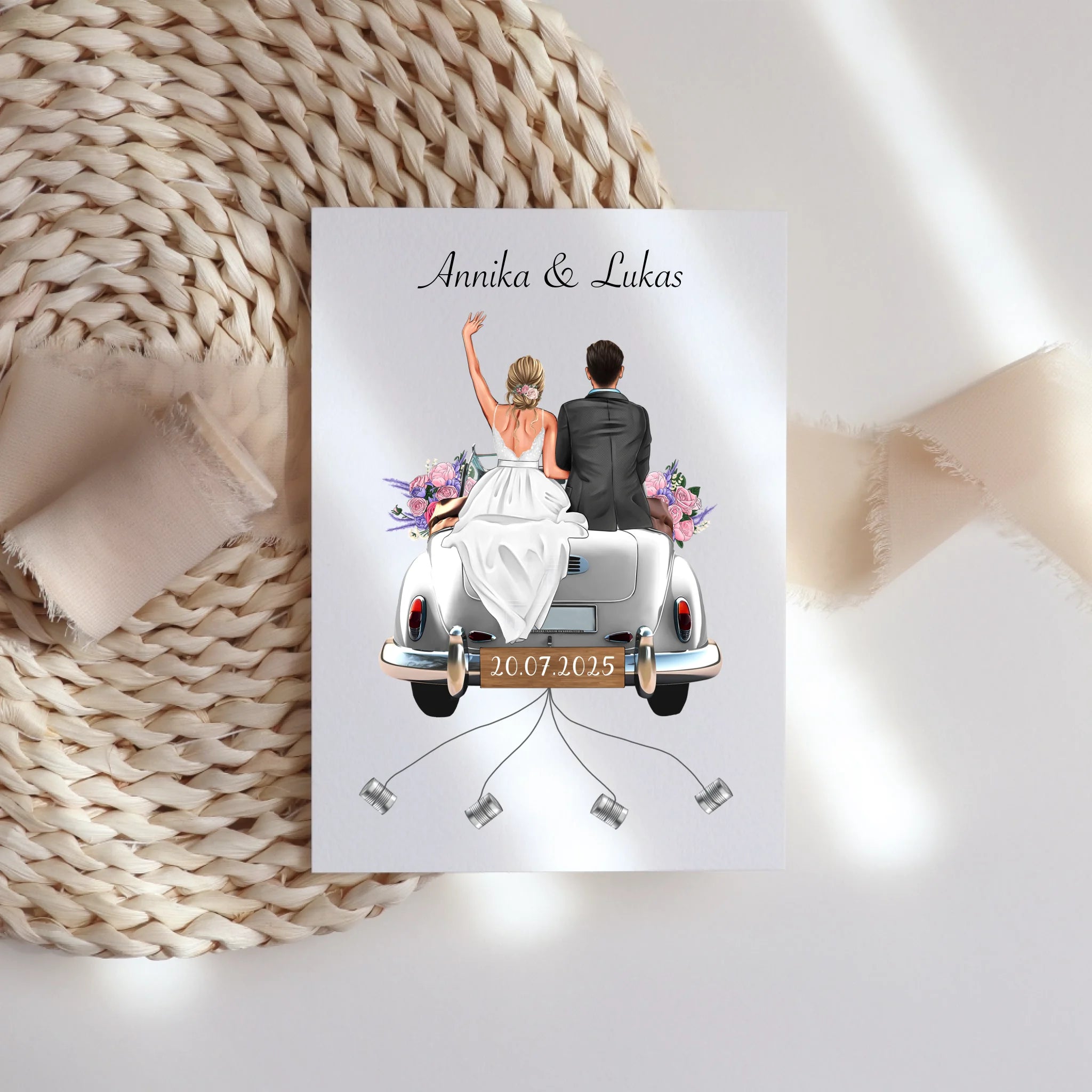 Karte Geldgeschenk zur Hochzeit Personalisiert, Hochzeitsgeschenk mit Namen und Brautpaar, Hochzeitstag, Heirat, Paar - Klappkarte mit Umschlag