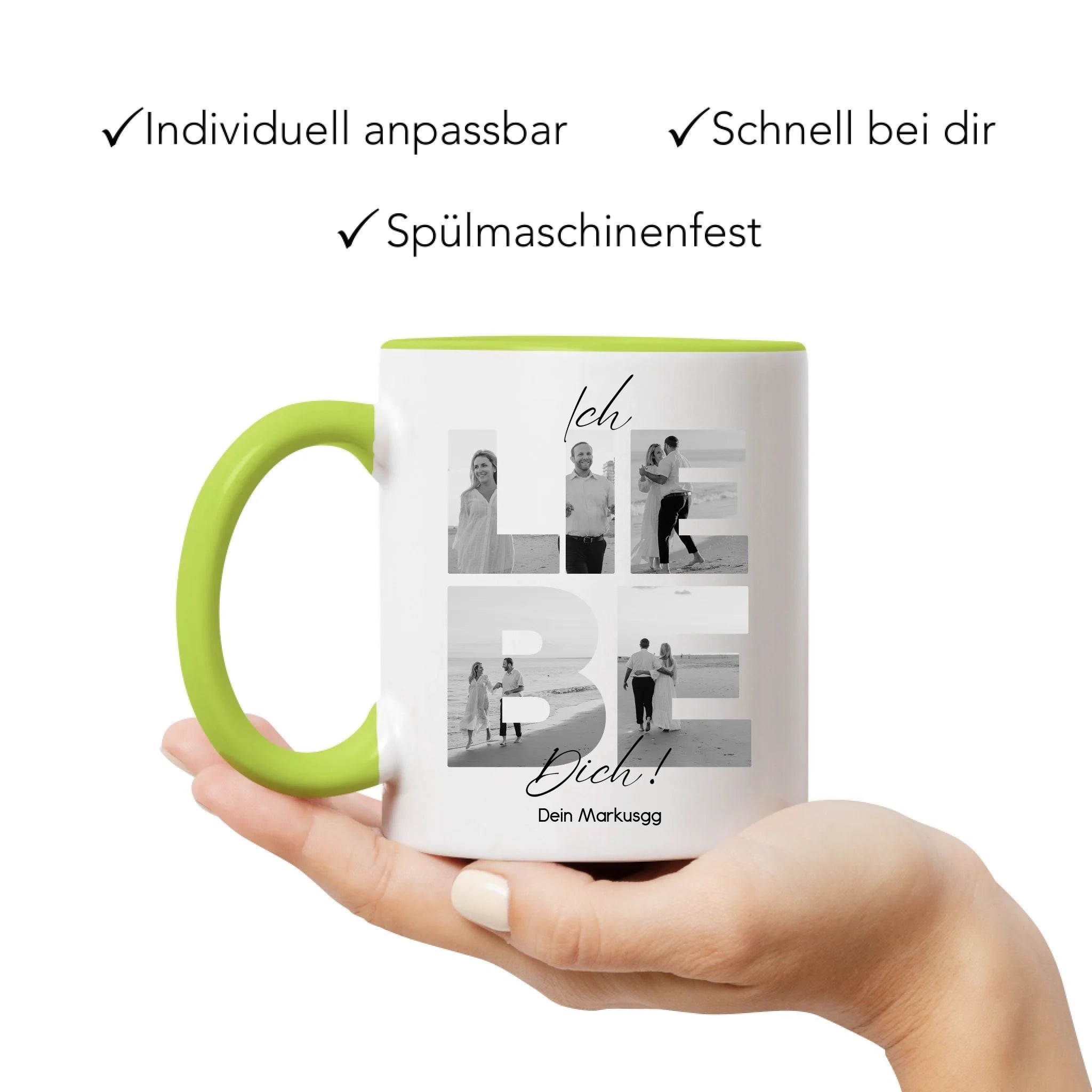 Tasse "Ich Liebe Dich" mit Fotos, Geschenkidee zum Valentinstag, Hochzeit, Jahrestag, Fototasse mit eigenen Bildern, Personalisiert, Geburtstag Paar Pärchen Partner, Liebesgeschenk