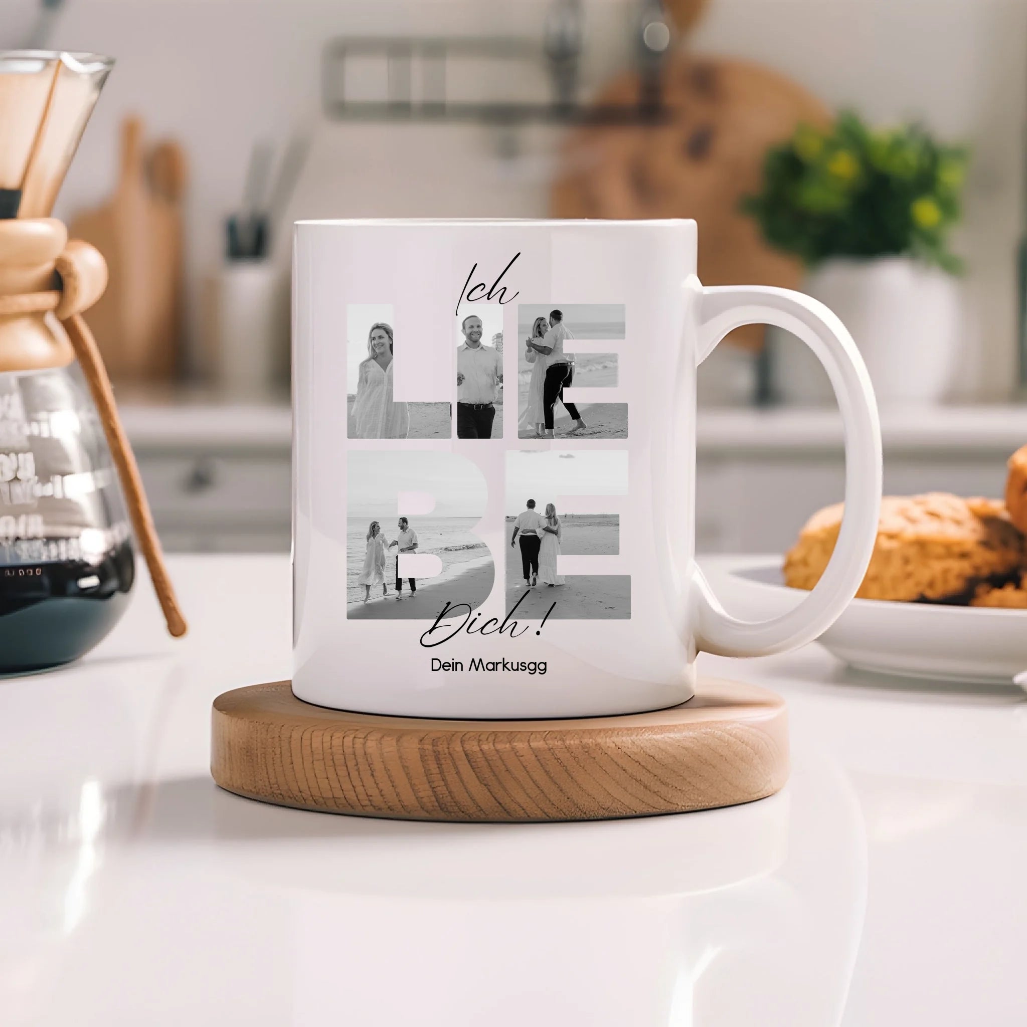 Tasse "Ich Liebe Dich" mit Fotos, Geschenkidee zum Valentinstag, Hochzeit, Jahrestag, Fototasse mit eigenen Bildern, Personalisiert, Geburtstag Paar Pärchen Partner, Liebesgeschenk