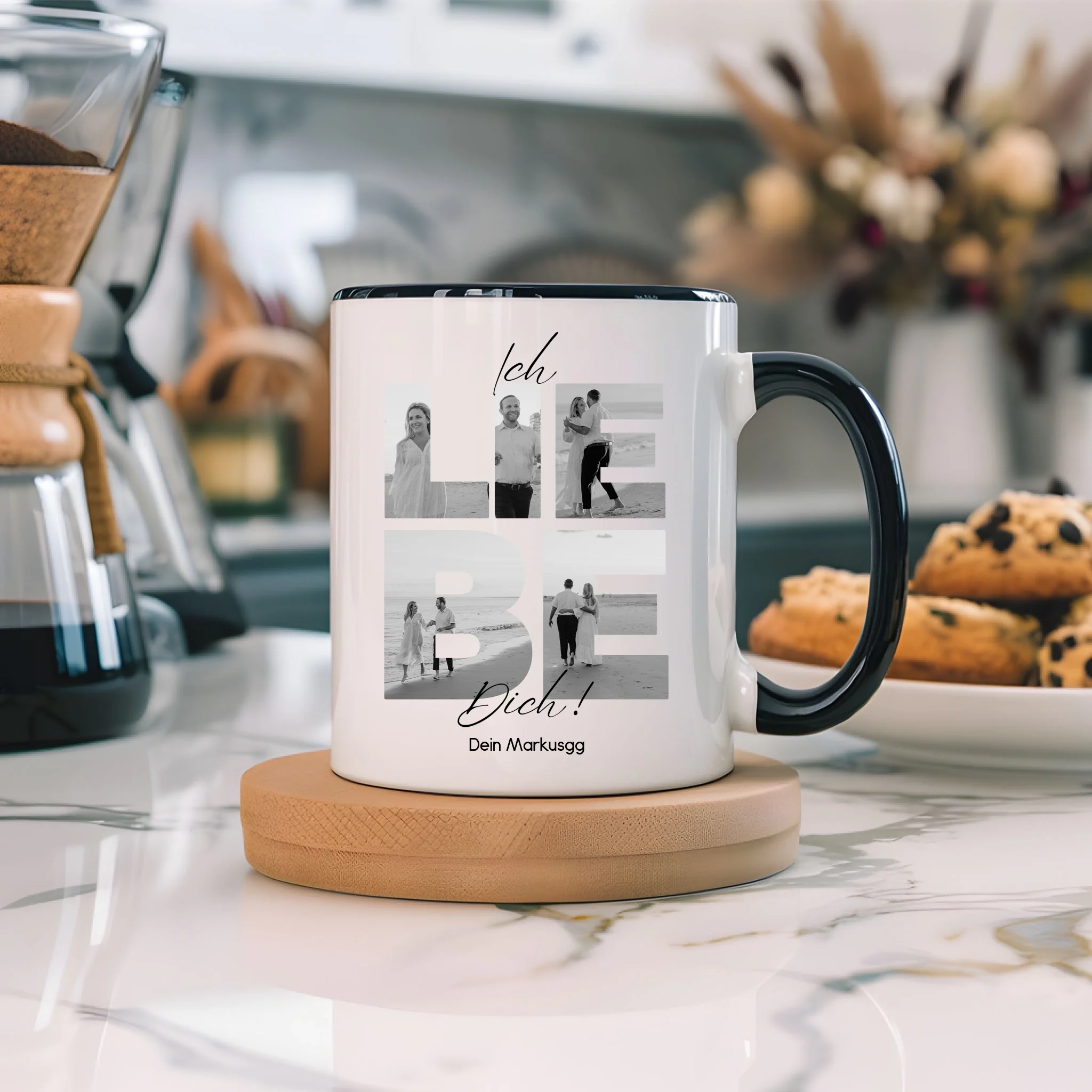 Tasse "Ich Liebe Dich" mit Fotos, Geschenkidee zum Valentinstag, Hochzeit, Jahrestag, Fototasse mit eigenen Bildern, Personalisiert, Geburtstag Paar Pärchen Partner, Liebesgeschenk