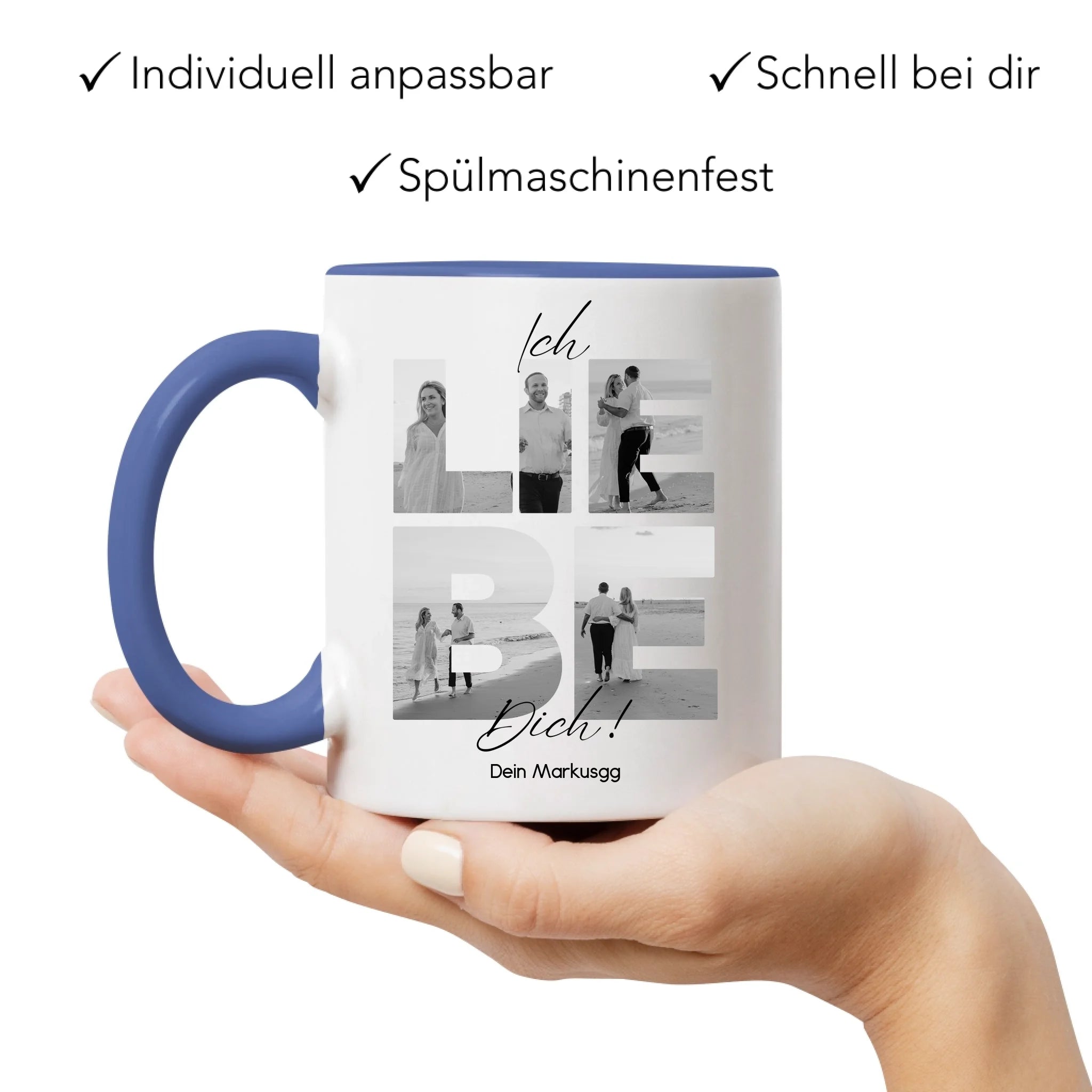 Tasse "Ich Liebe Dich" mit Fotos, Geschenkidee zum Valentinstag, Hochzeit, Jahrestag, Fototasse mit eigenen Bildern, Personalisiert, Geburtstag Paar Pärchen Partner, Liebesgeschenk