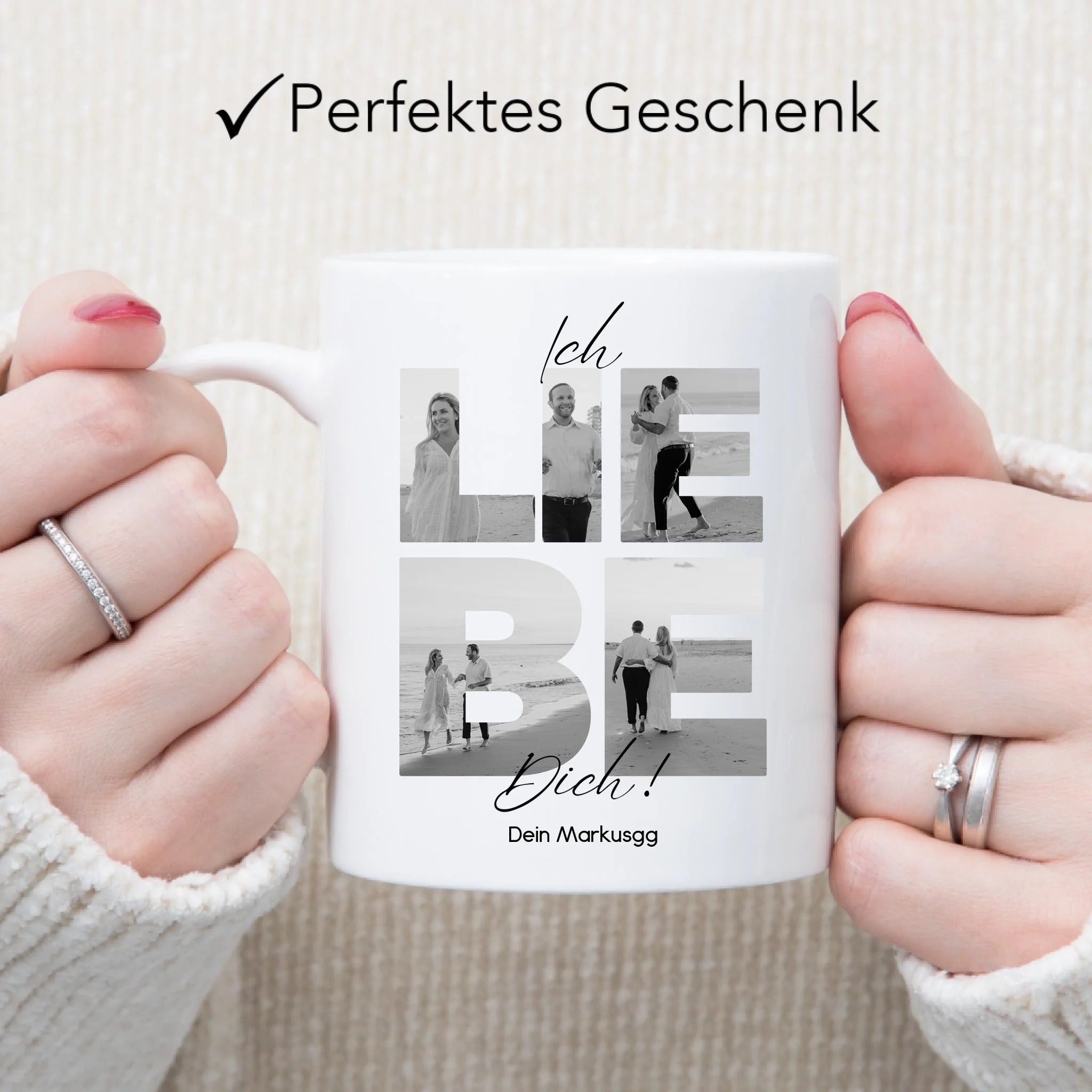 Tasse "Ich Liebe Dich" mit Fotos, Geschenkidee zum Valentinstag, Hochzeit, Jahrestag, Fototasse mit eigenen Bildern, Personalisiert, Geburtstag Paar Pärchen Partner, Liebesgeschenk
