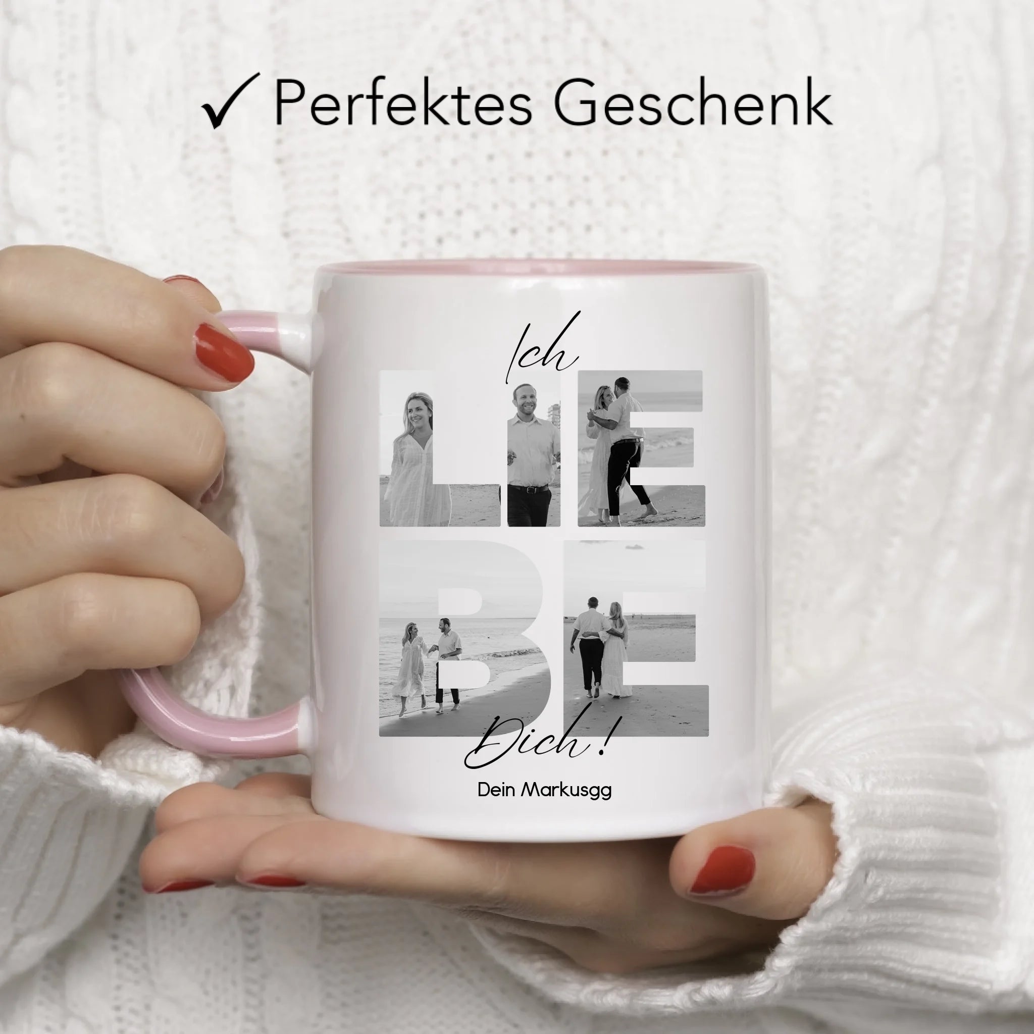 Tasse "Ich Liebe Dich" mit Fotos, Geschenkidee zum Valentinstag, Hochzeit, Jahrestag, Fototasse mit eigenen Bildern, Personalisiert, Geburtstag Paar Pärchen Partner, Liebesgeschenk