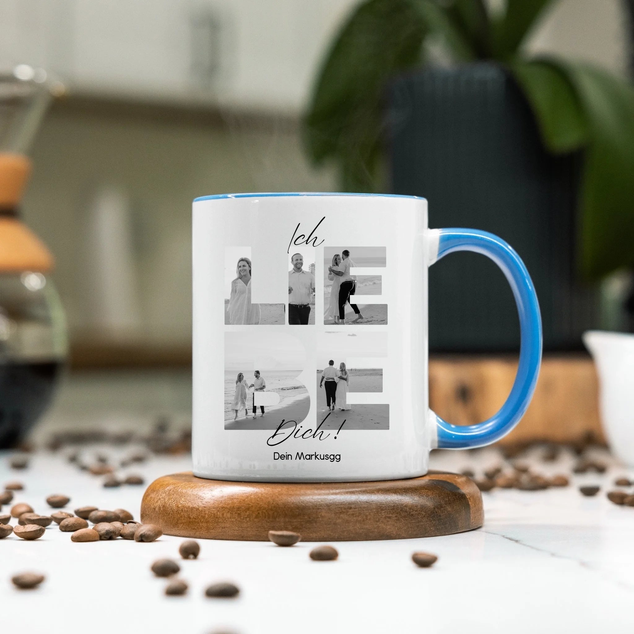 Tasse "Ich Liebe Dich" mit Fotos, Geschenkidee zum Valentinstag, Hochzeit, Jahrestag, Fototasse mit eigenen Bildern, Personalisiert, Geburtstag Paar Pärchen Partner, Liebesgeschenk