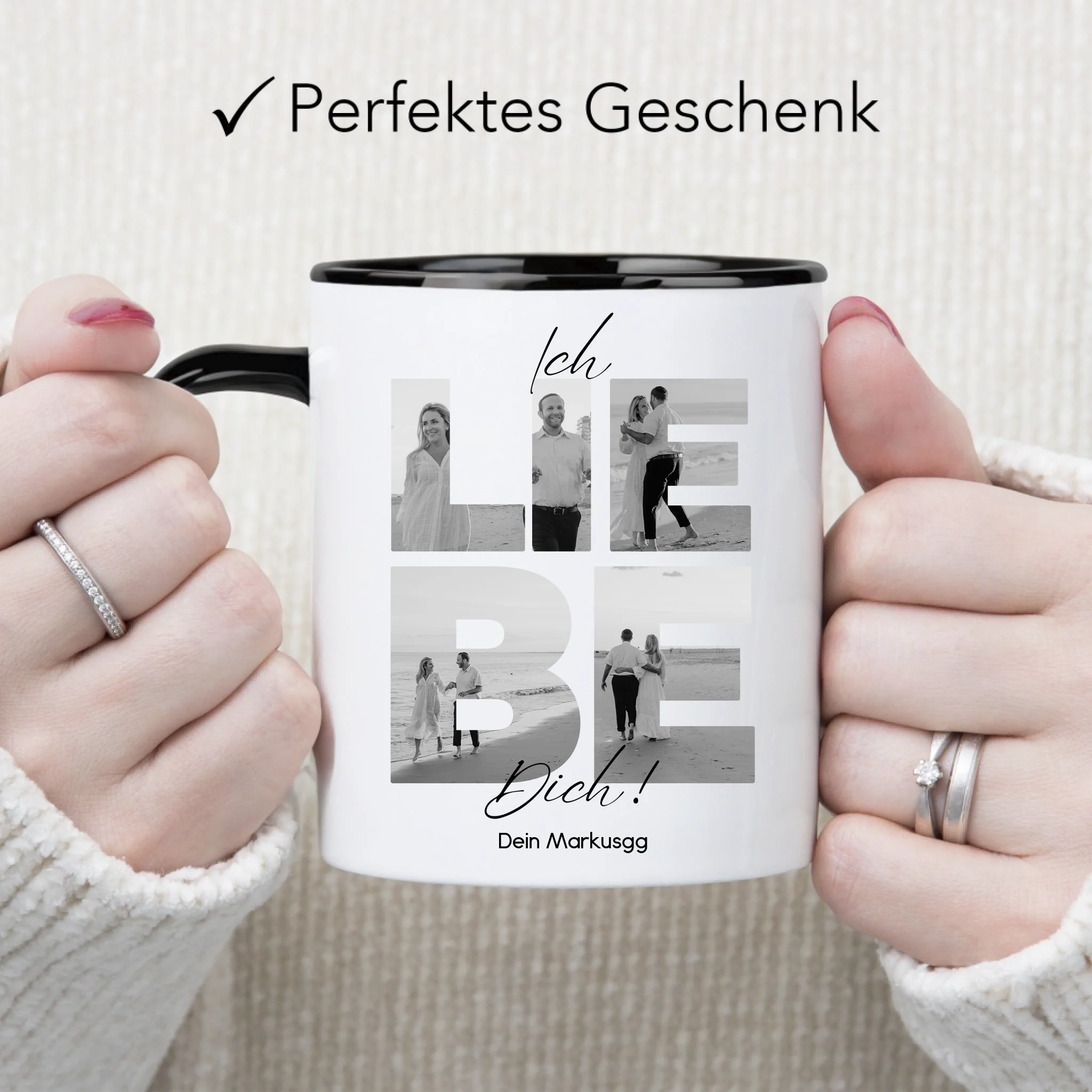 Tasse "Ich Liebe Dich" mit Fotos, Geschenkidee zum Valentinstag, Hochzeit, Jahrestag, Fototasse mit eigenen Bildern, Personalisiert, Geburtstag Paar Pärchen Partner, Liebesgeschenk