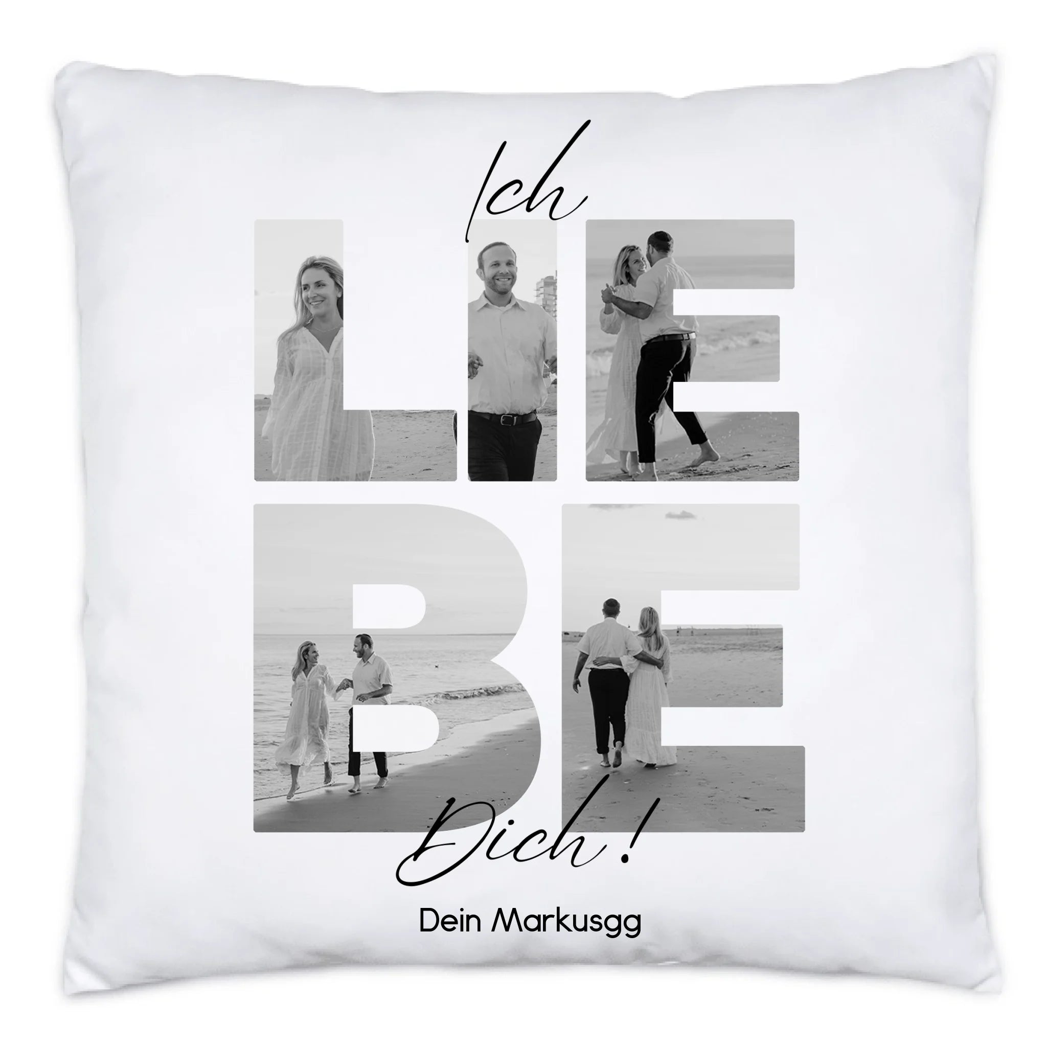 Kissen "Ich Liebe Dich" mit Fotos, Geschenkidee zum Valentinstag, Hochzeit, Jahrestag, Personalisiert mit eigenen Bildern, Geburtstag Paar Pärchen Partner, Liebesgeschenk - Kissen inkl. Füllung