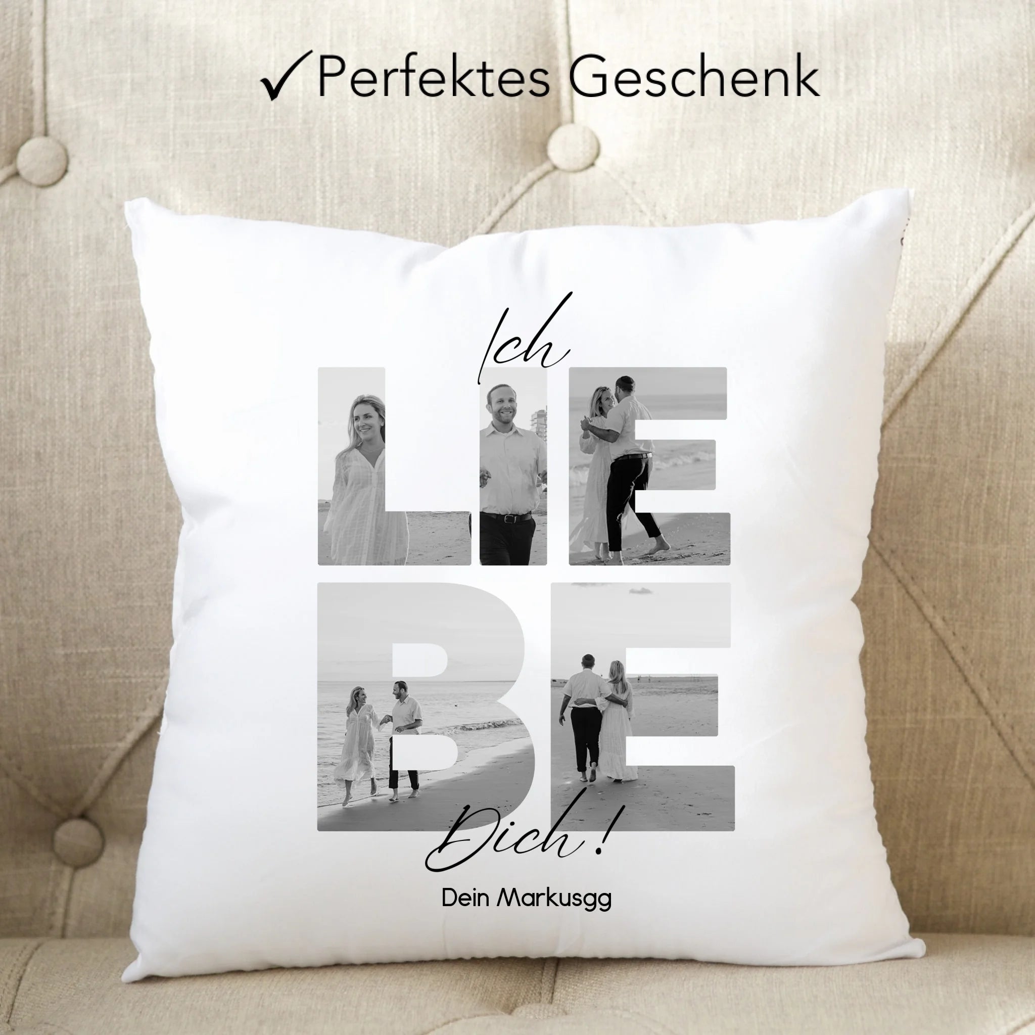 Kissen "Ich Liebe Dich" mit Fotos, Geschenkidee zum Valentinstag, Hochzeit, Jahrestag, Personalisiert mit eigenen Bildern, Geburtstag Paar Pärchen Partner, Liebesgeschenk - Kissen inkl. Füllung