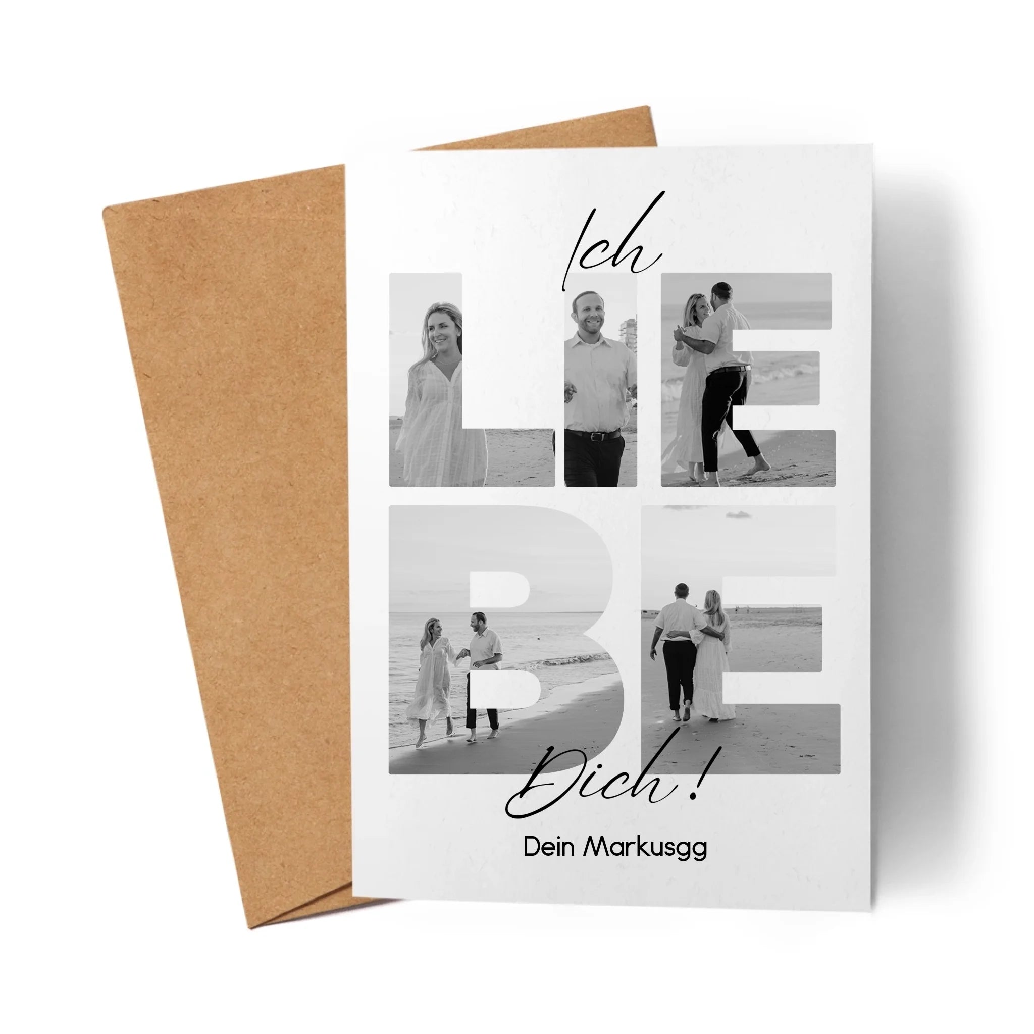Karte "Ich Liebe Dich" mit Fotos, Geschenkidee zum Valentinstag, Hochzeit, Jahrestag, Personalisiert mit eigenen Bildern, Geburtstag Paar Pärchen Partner, Liebesgeschenk - Klappkarte mit Umschlag
