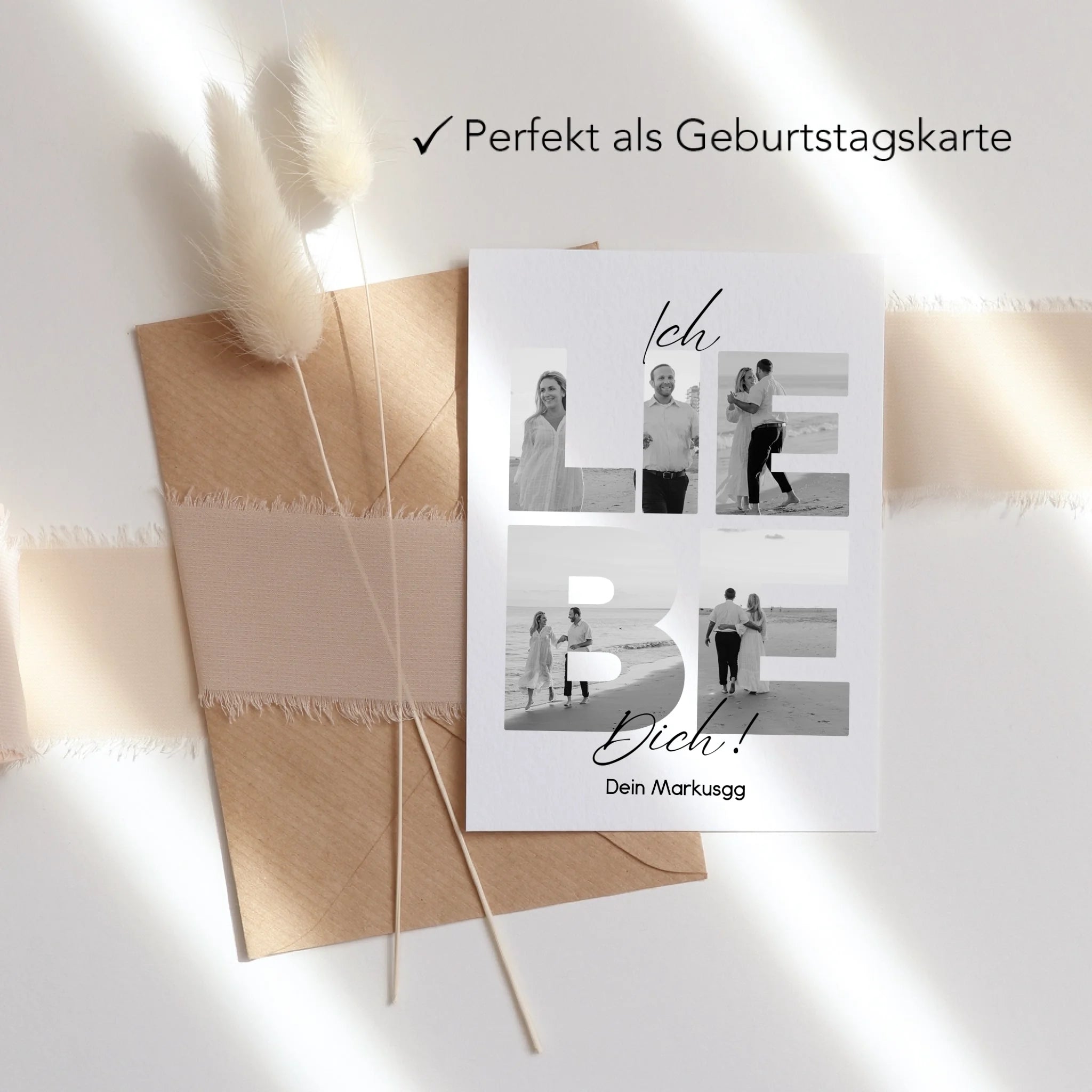 Karte "Ich Liebe Dich" mit Fotos, Geschenkidee zum Valentinstag, Hochzeit, Jahrestag, Personalisiert mit eigenen Bildern, Geburtstag Paar Pärchen Partner, Liebesgeschenk - Klappkarte mit Umschlag