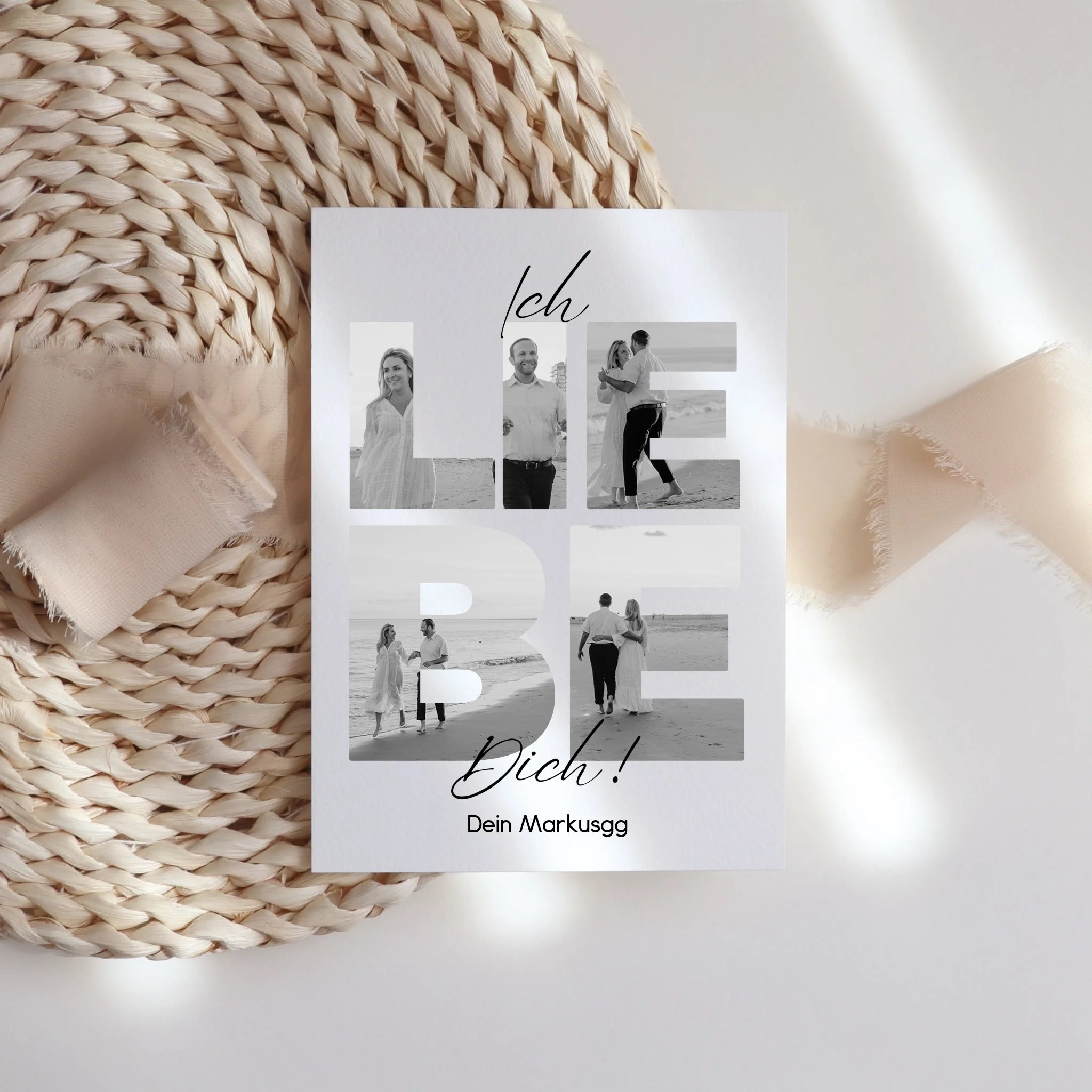 Karte "Ich Liebe Dich" mit Fotos, Geschenkidee zum Valentinstag, Hochzeit, Jahrestag, Personalisiert mit eigenen Bildern, Geburtstag Paar Pärchen Partner, Liebesgeschenk - Klappkarte mit Umschlag