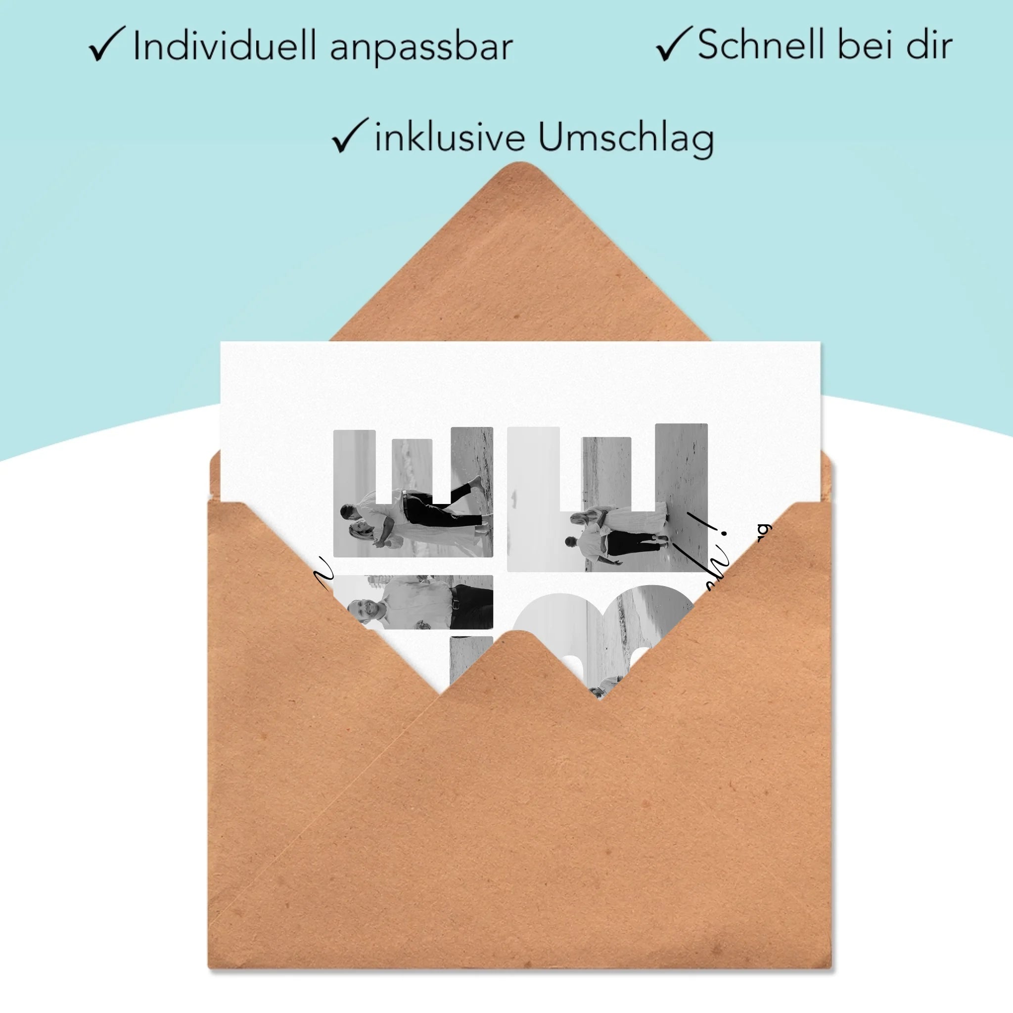 Karte "Ich Liebe Dich" mit Fotos, Geschenkidee zum Valentinstag, Hochzeit, Jahrestag, Personalisiert mit eigenen Bildern, Geburtstag Paar Pärchen Partner, Liebesgeschenk - Klappkarte mit Umschlag