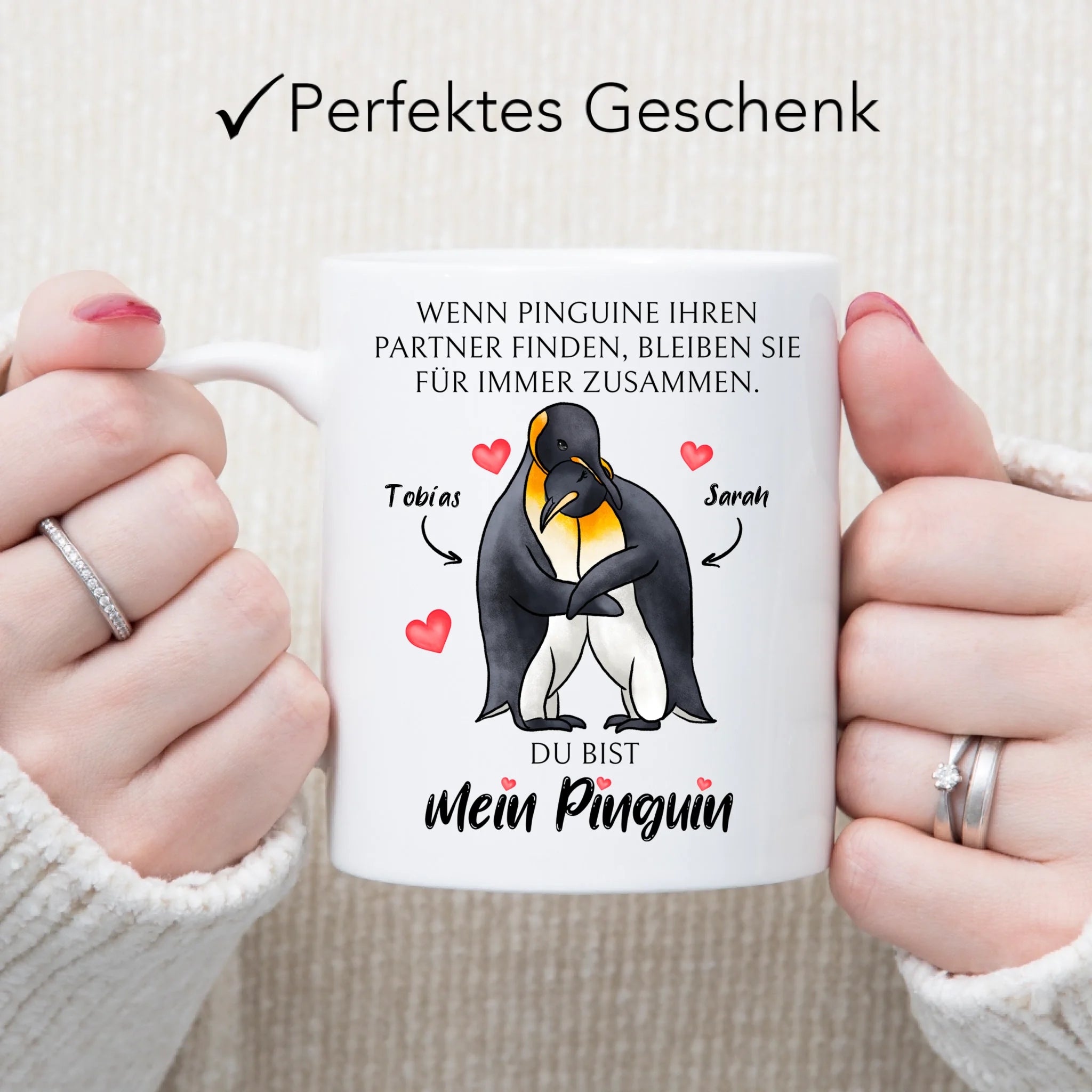 Tasse zum Valentinstag, Personalisiert Geschenk Valentinstag "Wenn Pinguine ihren Partner finden" Geschenk Jahrestag Paar Pärchen
