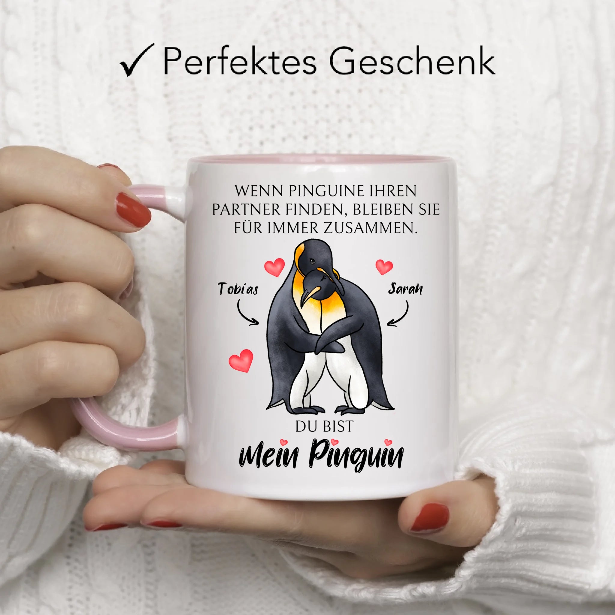 Tasse zum Valentinstag, Personalisiert Geschenk Valentinstag "Wenn Pinguine ihren Partner finden" Geschenk Jahrestag Paar Pärchen