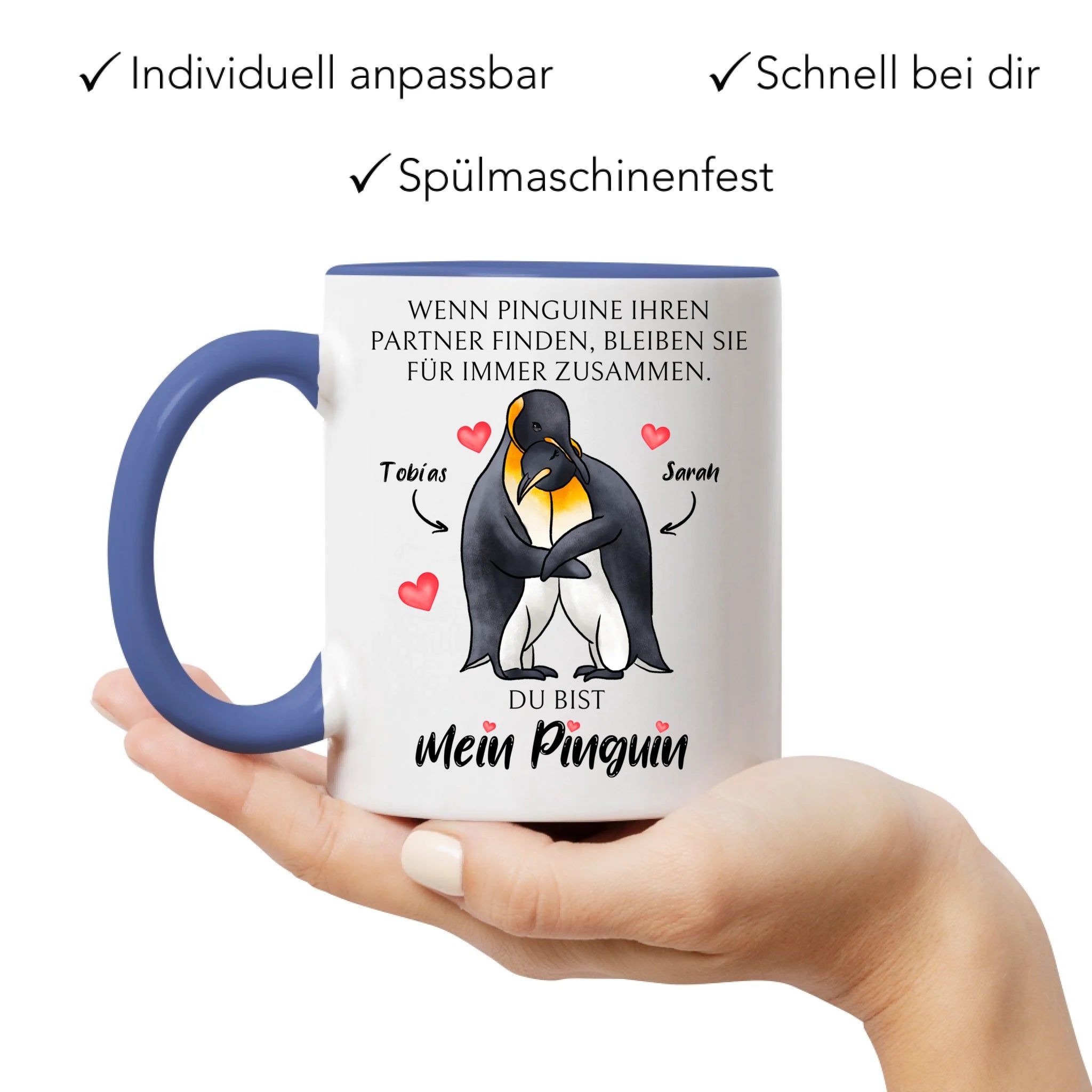 Tasse zum Valentinstag, Personalisiert Geschenk Valentinstag "Wenn Pinguine ihren Partner finden" Geschenk Jahrestag Paar Pärchen