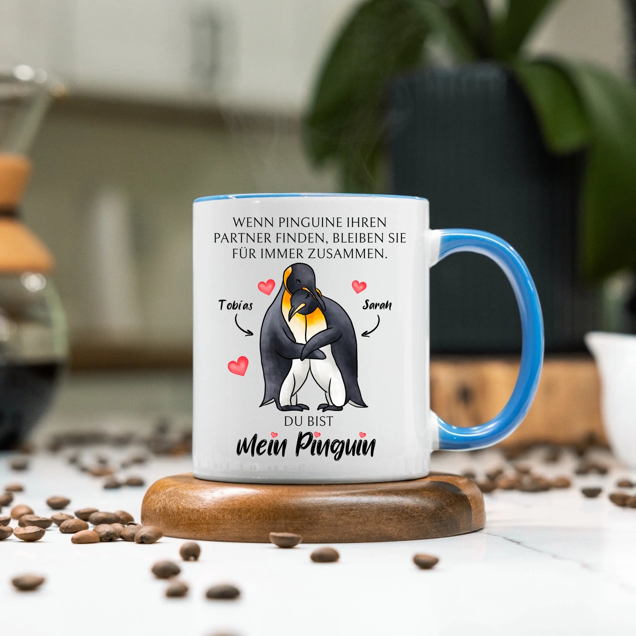 Tasse zum Valentinstag, Personalisiert Geschenk Valentinstag "Wenn Pinguine ihren Partner finden" Geschenk Jahrestag Paar Pärchen