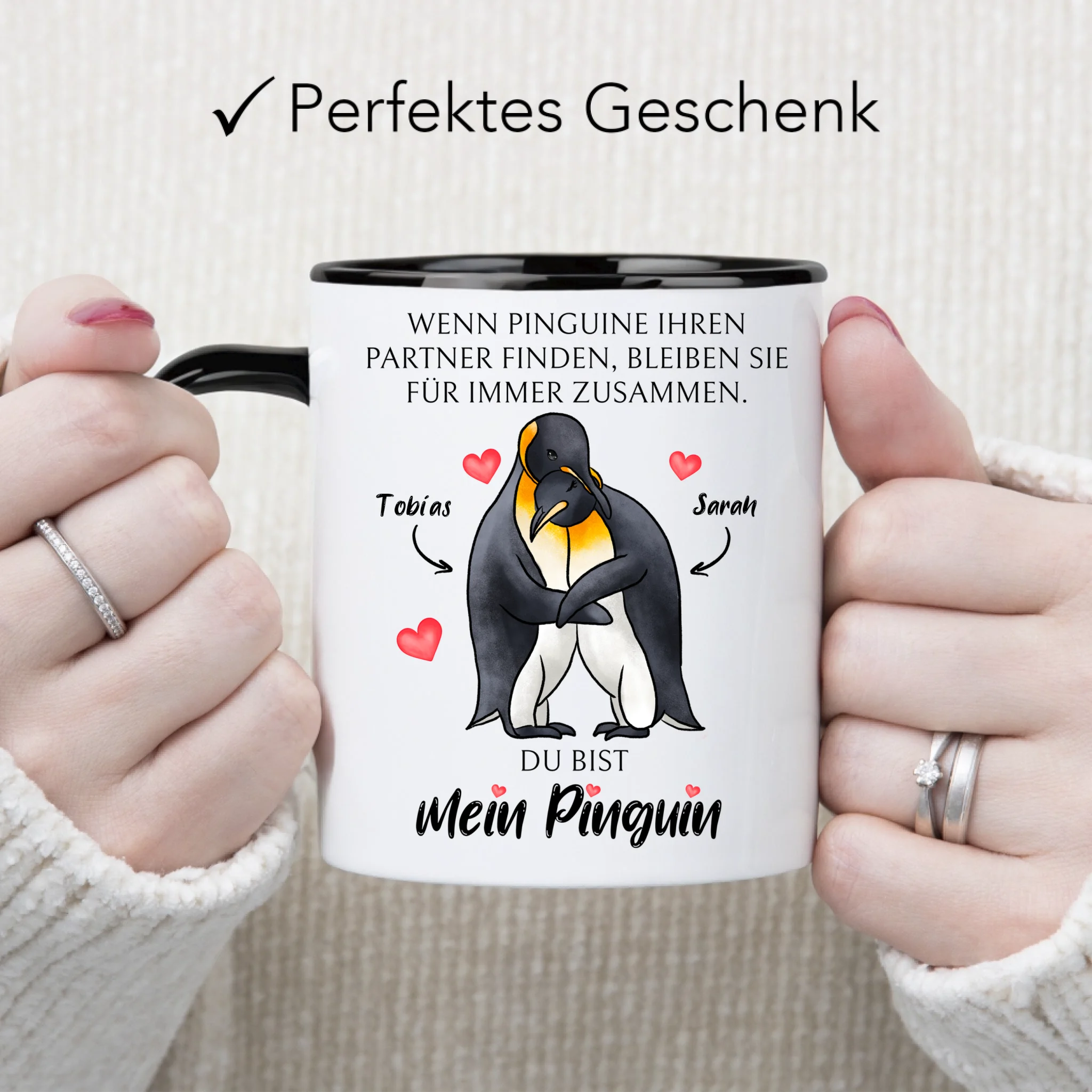 Tasse zum Valentinstag, Personalisiert Geschenk Valentinstag "Wenn Pinguine ihren Partner finden" Geschenk Jahrestag Paar Pärchen
