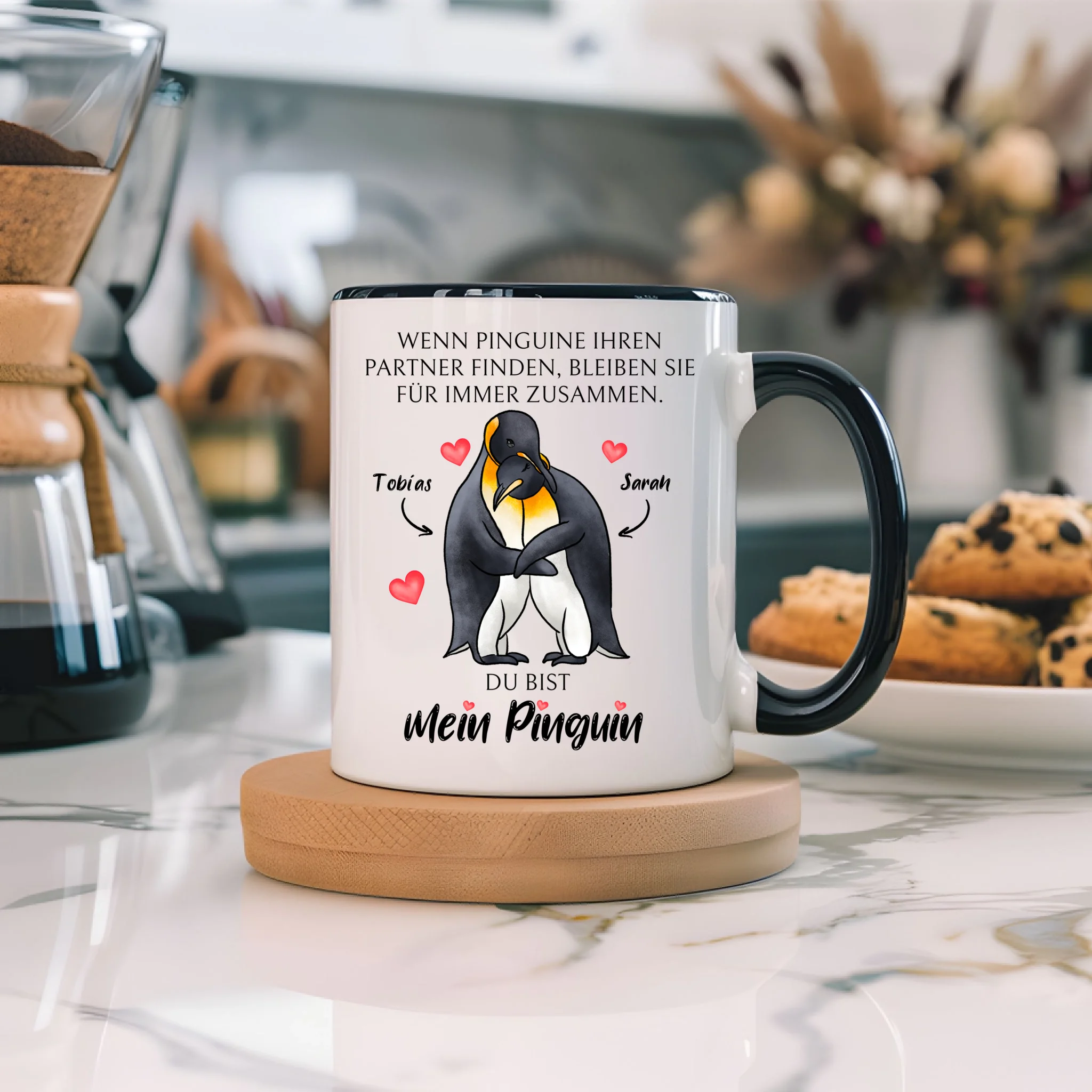 Tasse zum Valentinstag, Personalisiert Geschenk Valentinstag "Wenn Pinguine ihren Partner finden" Geschenk Jahrestag Paar Pärchen
