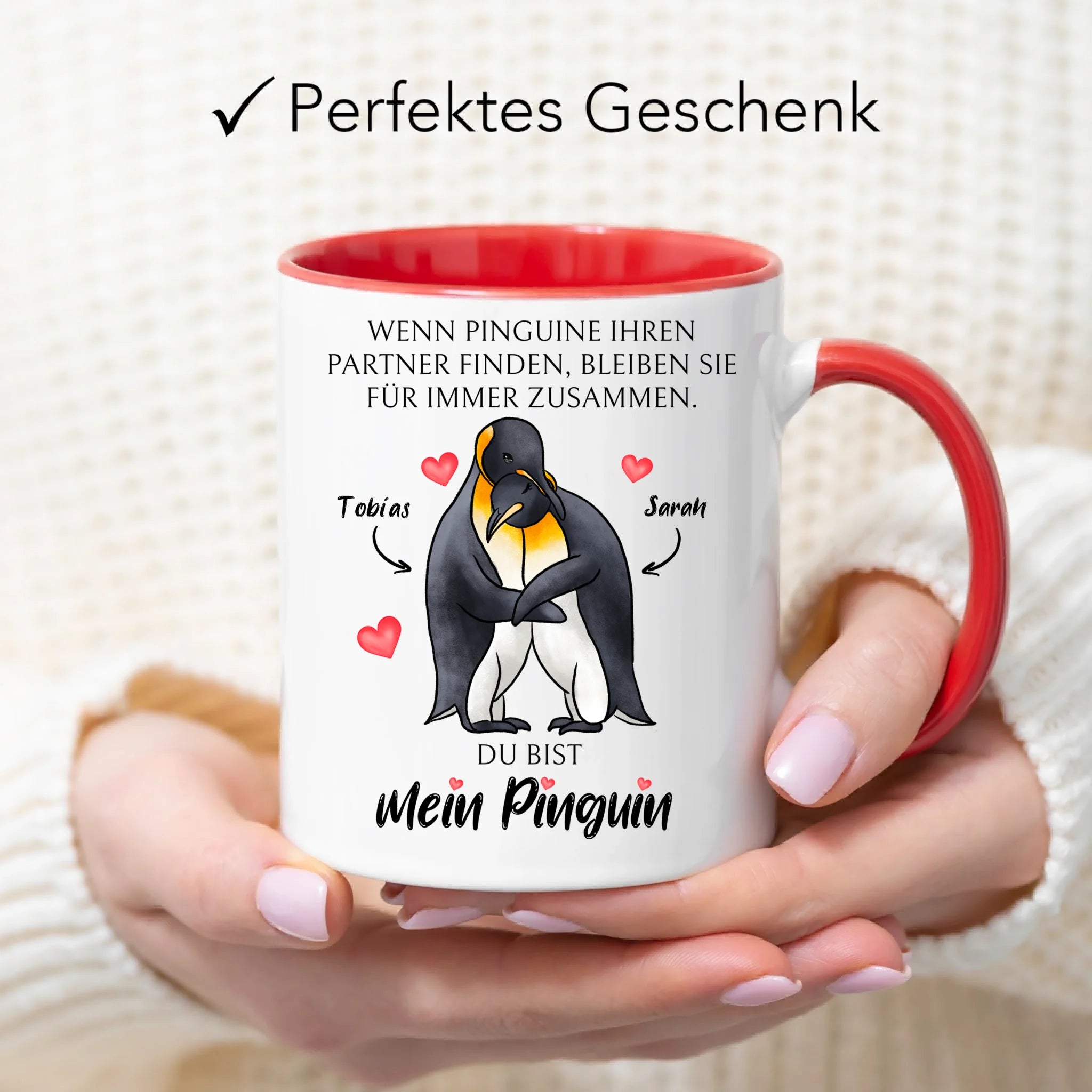Tasse zum Valentinstag, Personalisiert Geschenk Valentinstag "Wenn Pinguine ihren Partner finden" Geschenk Jahrestag Paar Pärchen